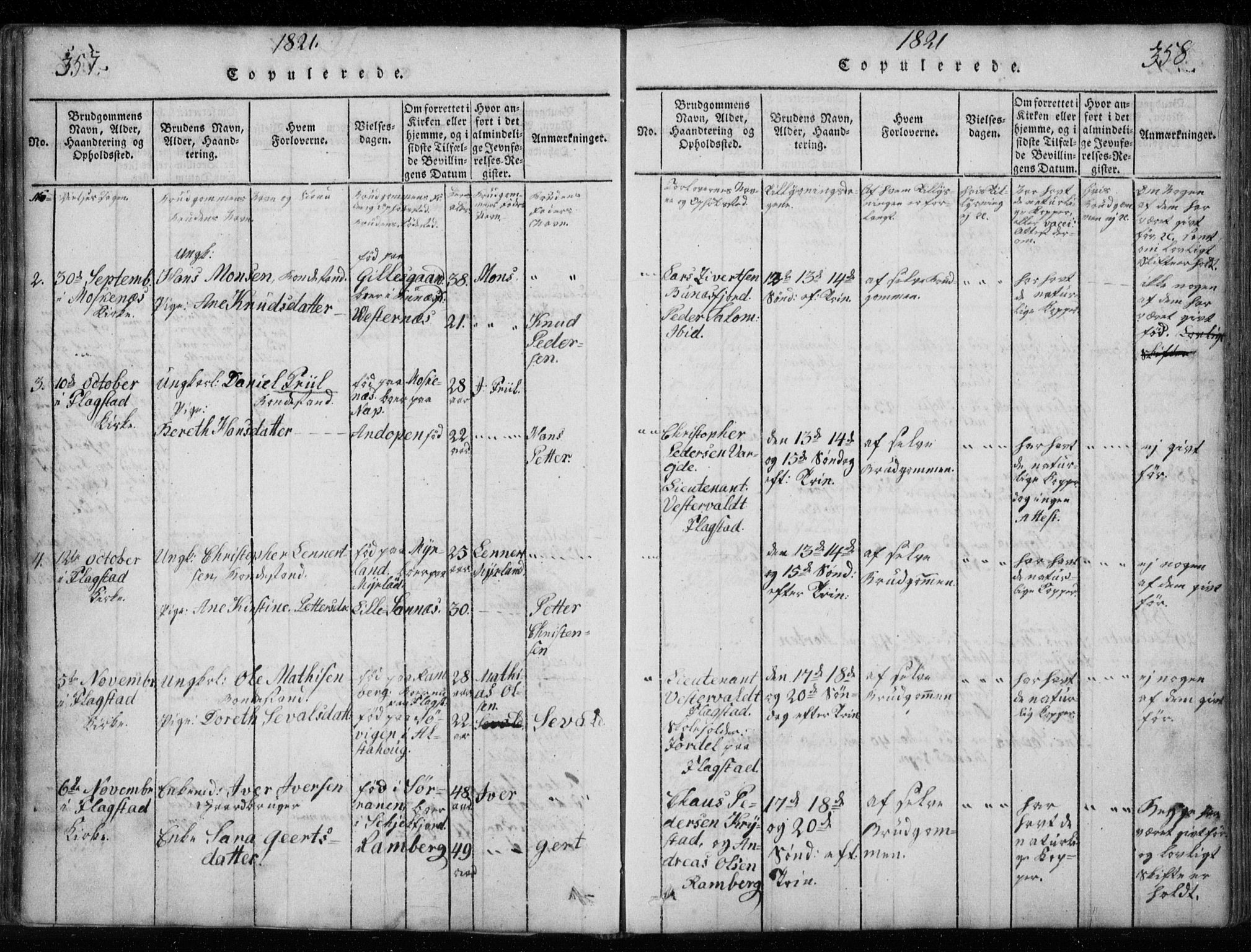 Ministerialprotokoller, klokkerbøker og fødselsregistre - Nordland, AV/SAT-A-1459/885/L1201: Parish register (official) no. 885A02, 1820-1837, p. 357-358