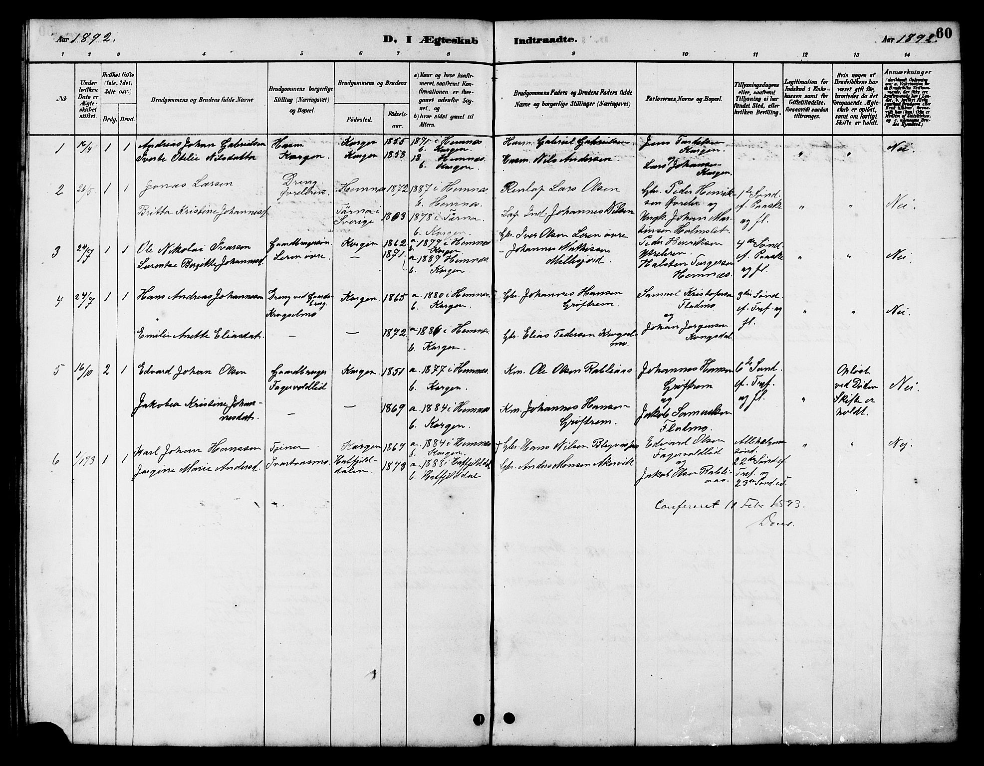 Ministerialprotokoller, klokkerbøker og fødselsregistre - Nordland, AV/SAT-A-1459/826/L0383: Parish register (copy) no. 826C03, 1887-1896, p. 60