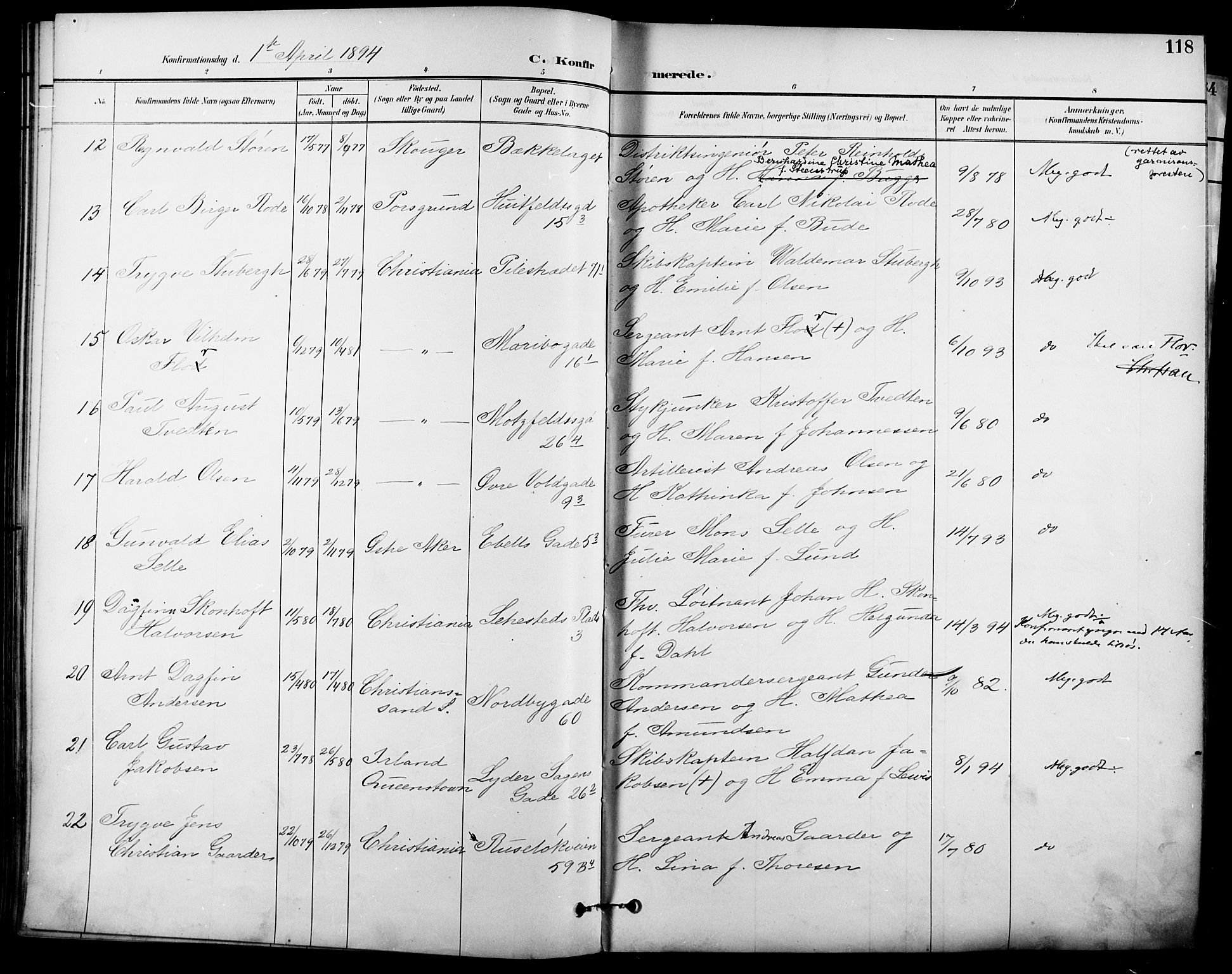 Garnisonsmenigheten Kirkebøker, SAO/A-10846/F/Fa/L0013: Parish register (official) no. 13, 1894-1904, p. 118