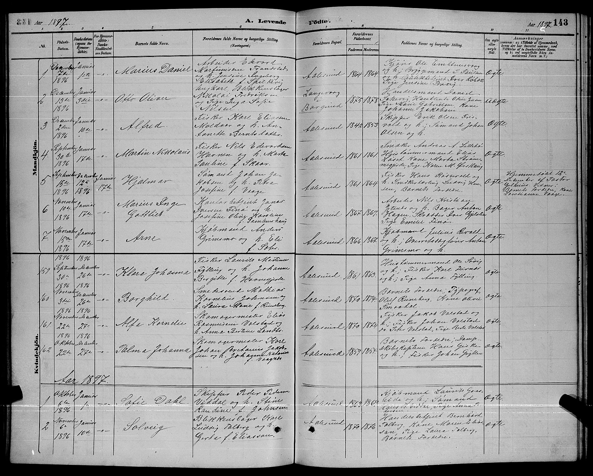 Ministerialprotokoller, klokkerbøker og fødselsregistre - Møre og Romsdal, AV/SAT-A-1454/529/L0467: Parish register (copy) no. 529C04, 1889-1897, p. 143