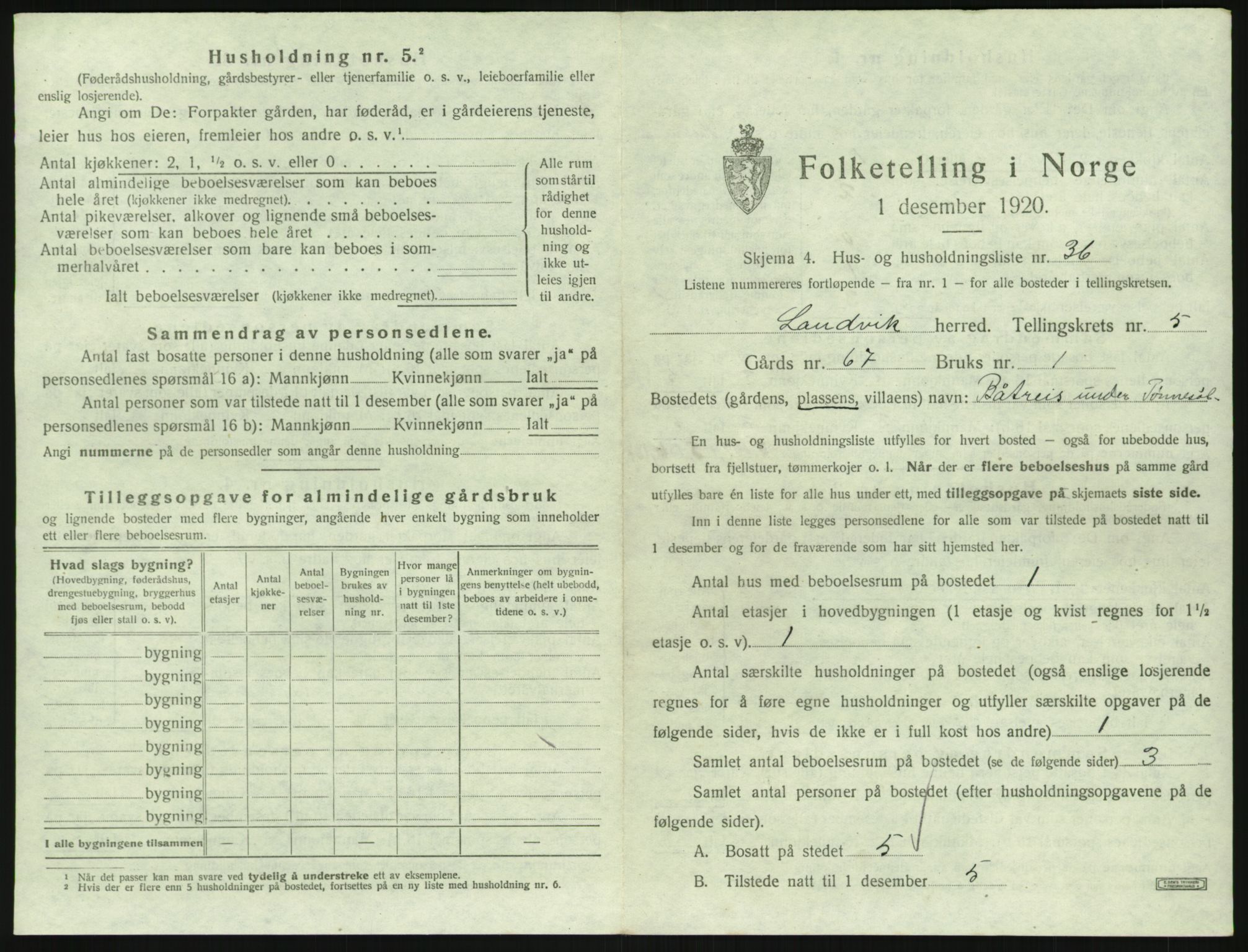 SAK, 1920 census for Landvik, 1920, p. 822