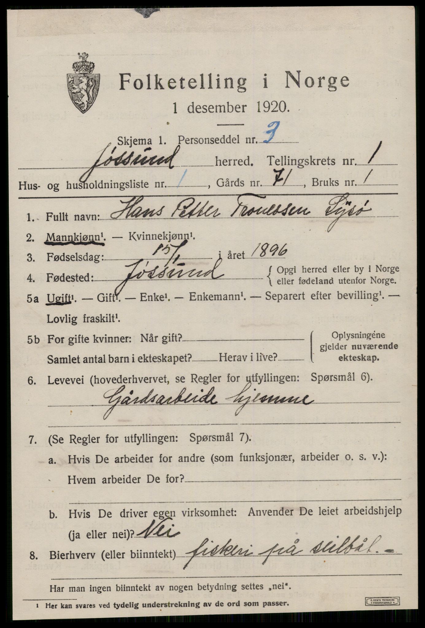 SAT, 1920 census for Jøssund, 1920, p. 740