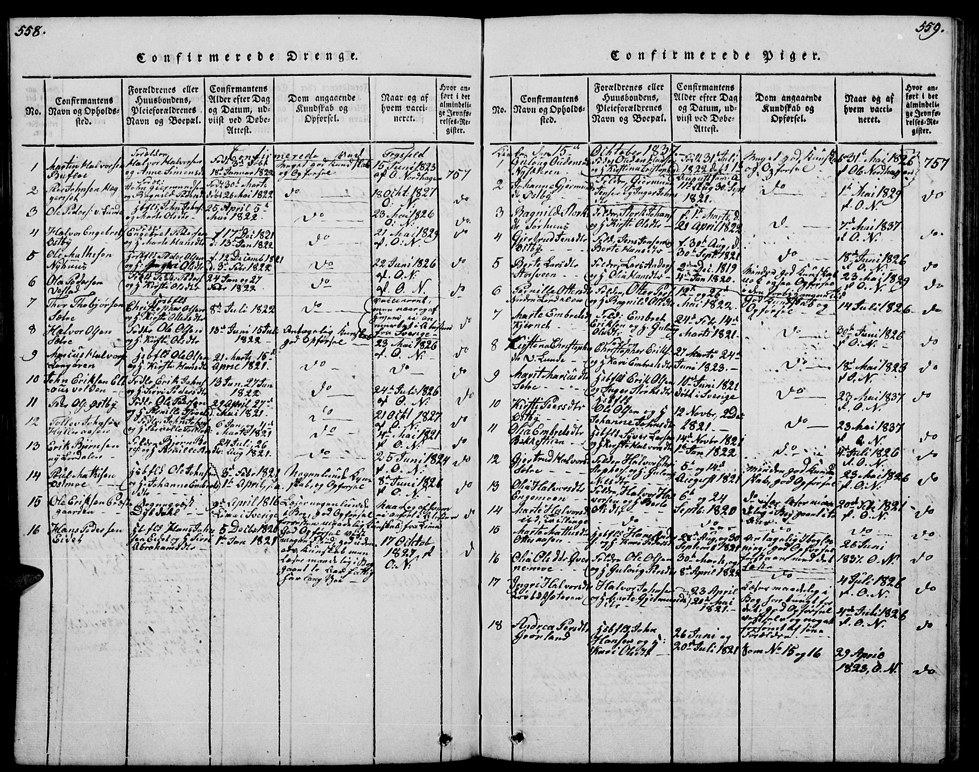 Trysil prestekontor, SAH/PREST-046/H/Ha/Hab/L0004: Parish register (copy) no. 4, 1814-1841, p. 558-559