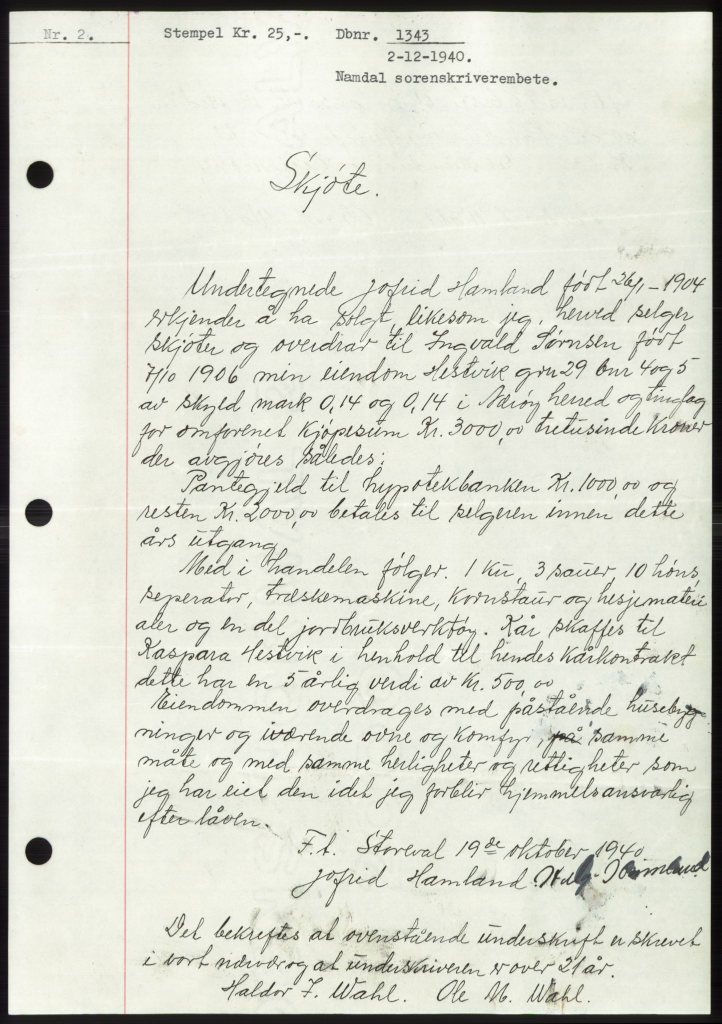 Namdal sorenskriveri, SAT/A-4133/1/2/2C: Mortgage book no. -, 1940-1941, Deed date: 02.12.1940