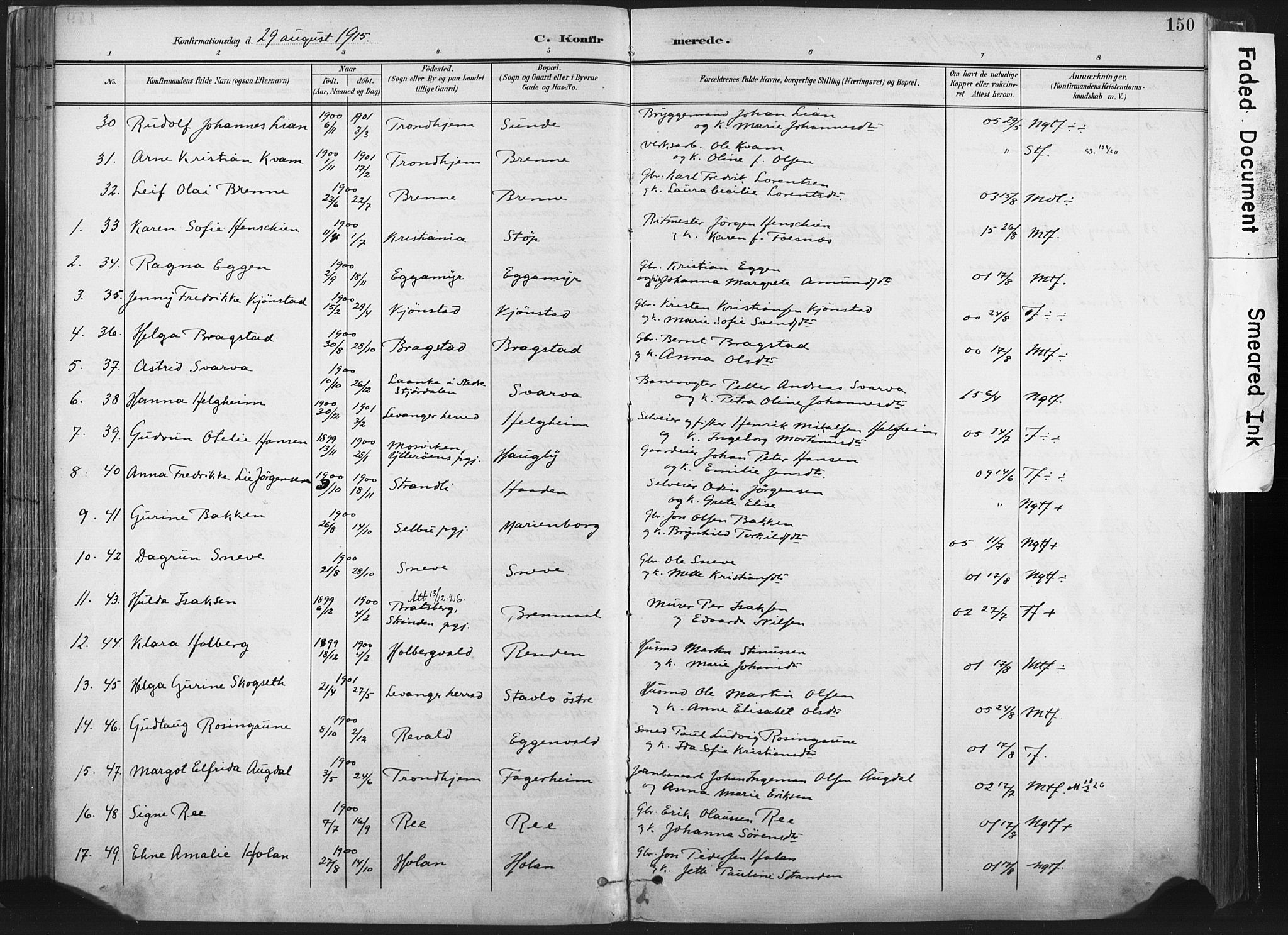 Ministerialprotokoller, klokkerbøker og fødselsregistre - Nord-Trøndelag, AV/SAT-A-1458/717/L0162: Parish register (official) no. 717A12, 1898-1923, p. 150