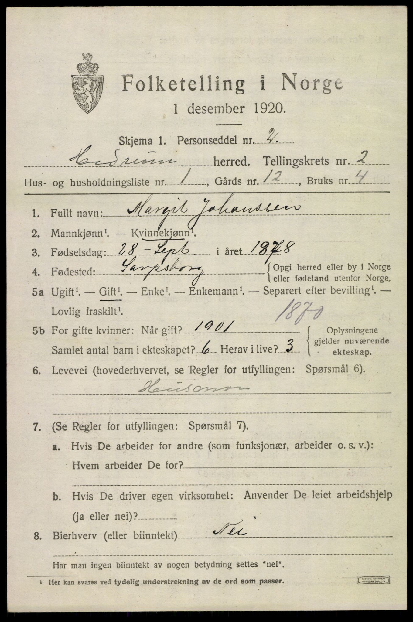 SAKO, 1920 census for Hedrum, 1920, p. 2403