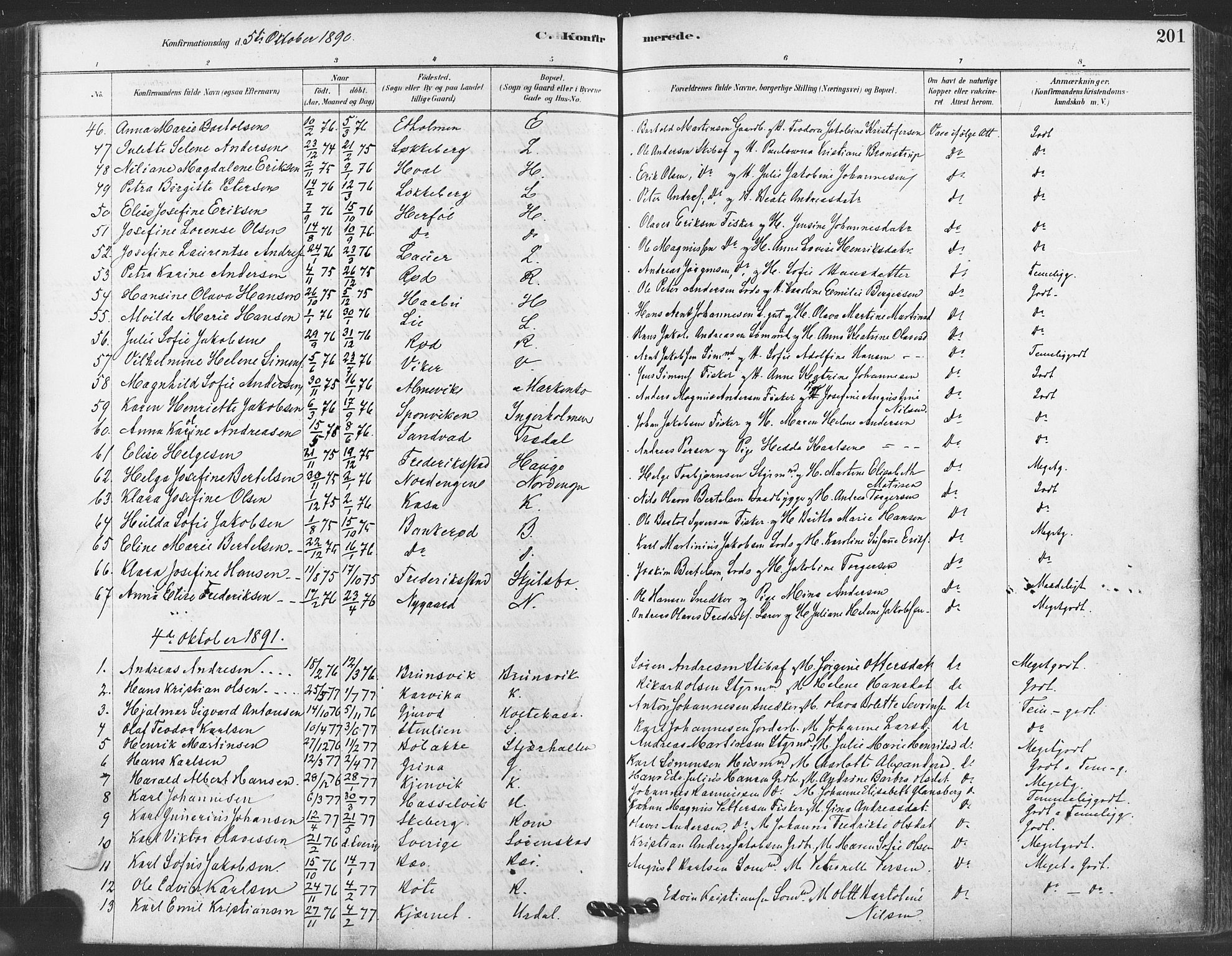 Hvaler prestekontor Kirkebøker, AV/SAO-A-2001/F/Fa/L0008: Parish register (official) no. I 8, 1878-1895, p. 201