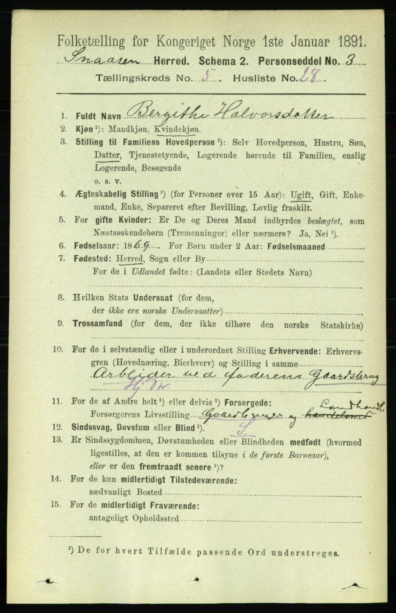 RA, 1891 census for 1736 Snåsa, 1891, p. 1605