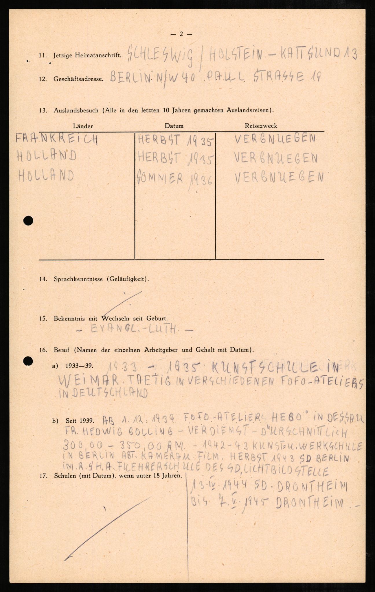 Forsvaret, Forsvarets overkommando II, AV/RA-RAFA-3915/D/Db/L0004: CI Questionaires. Tyske okkupasjonsstyrker i Norge. Tyskere., 1945-1946, p. 86