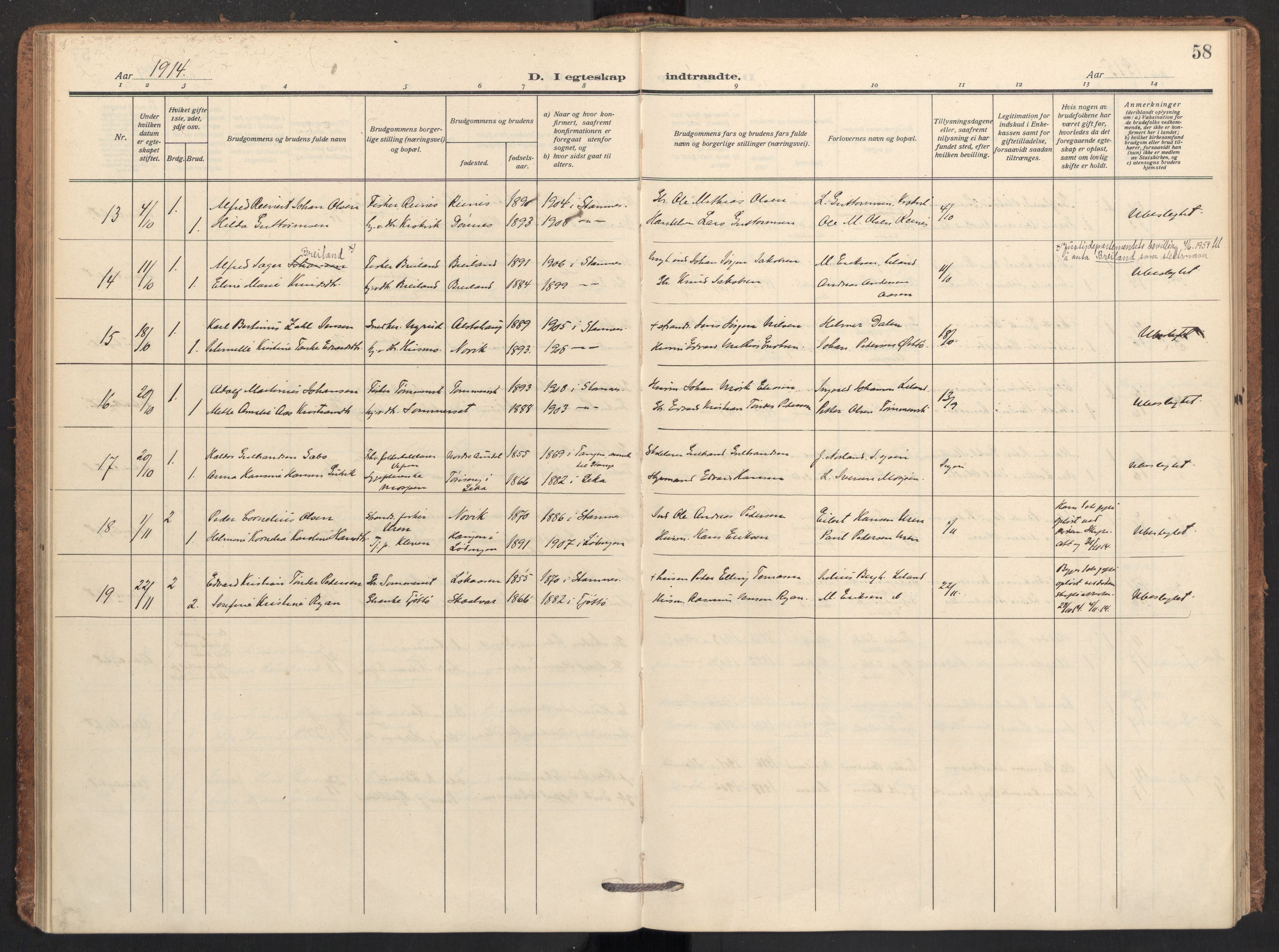 Ministerialprotokoller, klokkerbøker og fødselsregistre - Nordland, AV/SAT-A-1459/831/L0473: Parish register (official) no. 831A04, 1909-1934, p. 58