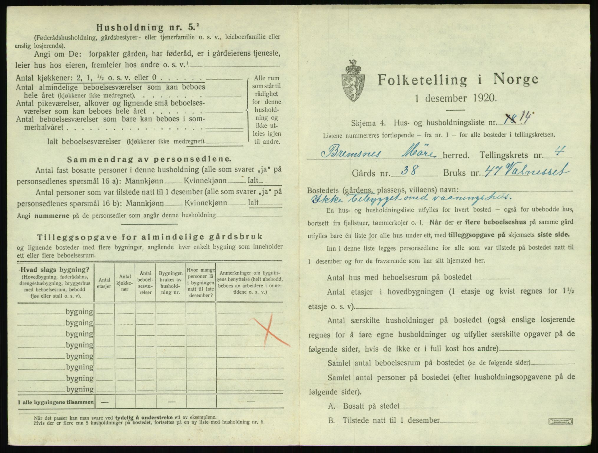 SAT, 1920 census for Bremsnes, 1920, p. 549