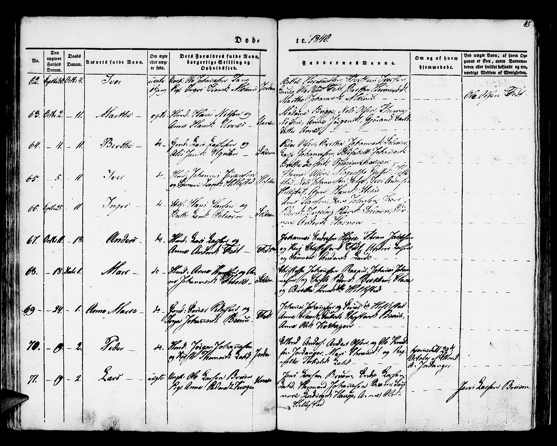 Hafslo sokneprestembete, AV/SAB-A-80301/H/Haa/Haaa/L0005: Parish register (official) no. A 5, 1834-1852, p. 45