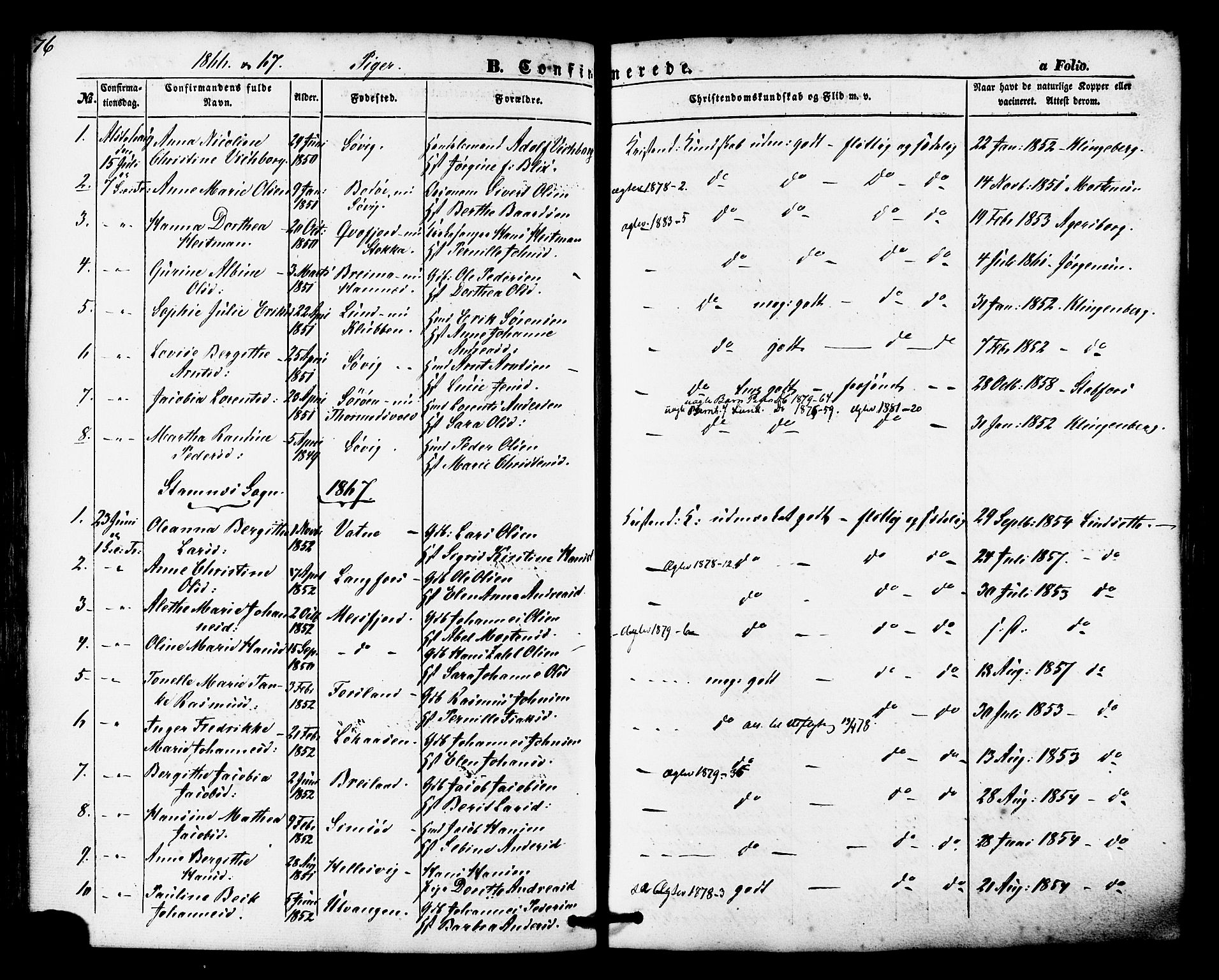 Ministerialprotokoller, klokkerbøker og fødselsregistre - Nordland, AV/SAT-A-1459/830/L0448: Parish register (official) no. 830A12, 1855-1878, p. 76