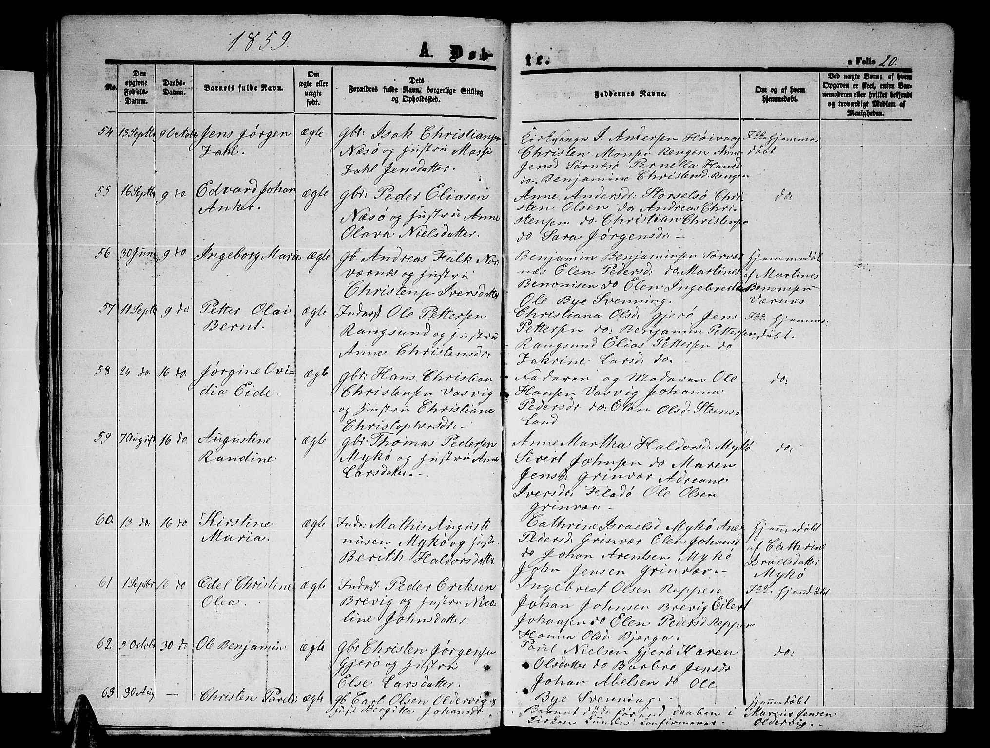 Ministerialprotokoller, klokkerbøker og fødselsregistre - Nordland, AV/SAT-A-1459/841/L0619: Parish register (copy) no. 841C03, 1856-1876, p. 20