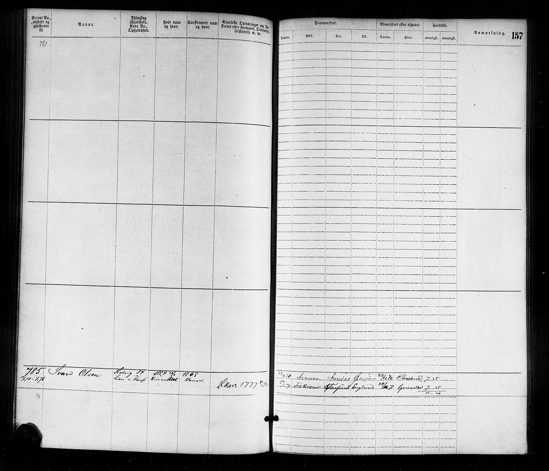 Farsund mønstringskrets, SAK/2031-0017/F/Fa/L0001: Annotasjonsrulle nr 1-1920 med register, M-1, 1869-1877, p. 186