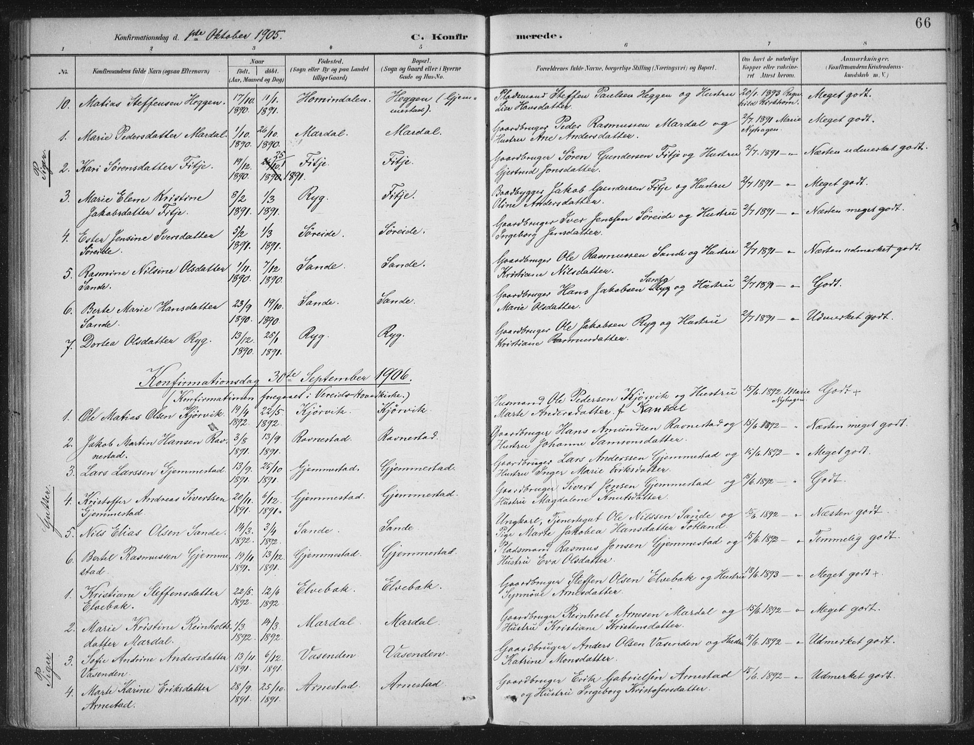 Gloppen sokneprestembete, SAB/A-80101/H/Haa/Haad/L0001: Parish register (official) no. D  1, 1885-1910, p. 66