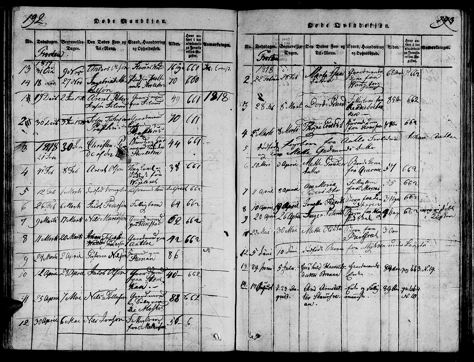 Ministerialprotokoller, klokkerbøker og fødselsregistre - Nord-Trøndelag, SAT/A-1458/713/L0112: Parish register (official) no. 713A04 /1, 1817-1827, p. 192-193