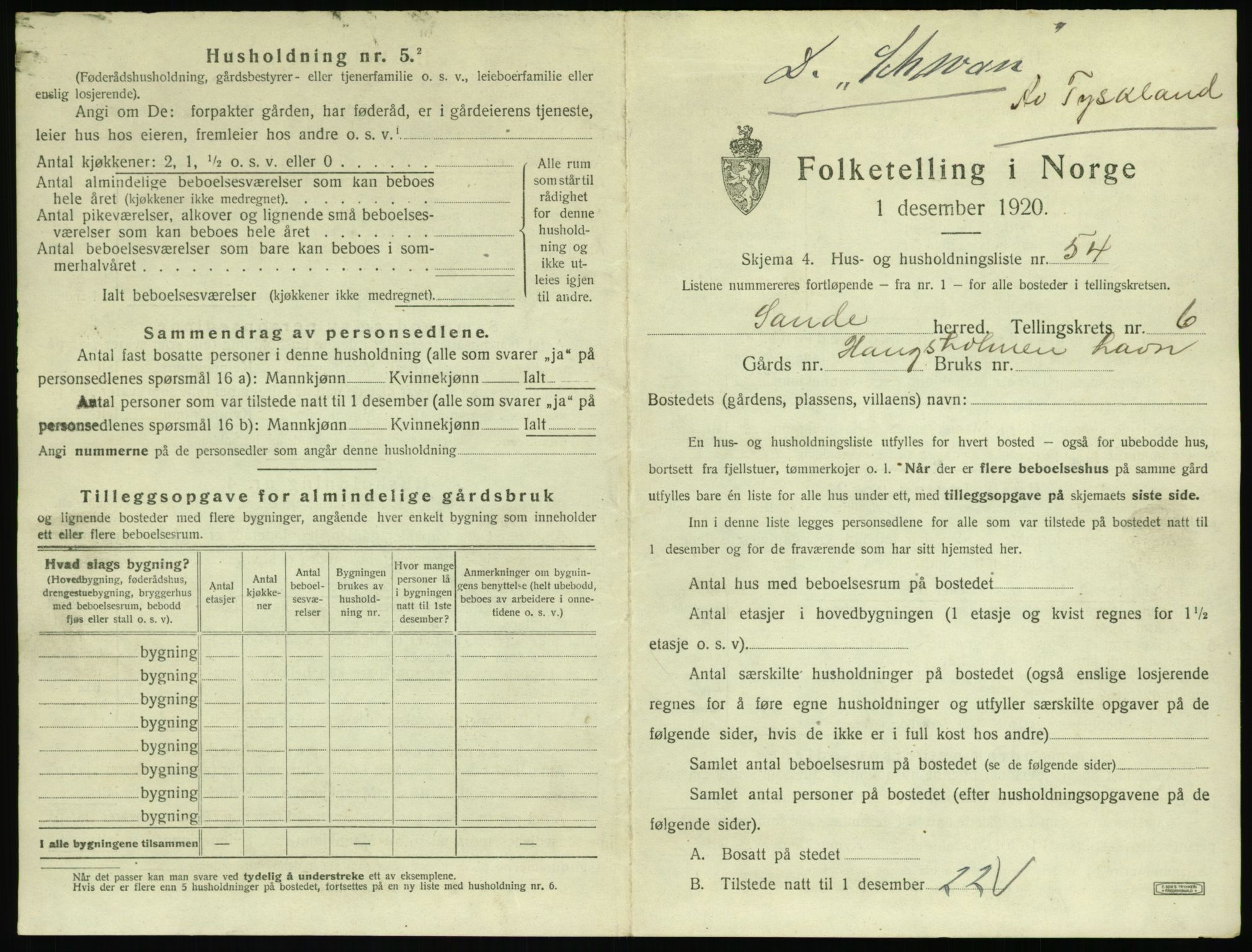 SAT, 1920 census for Sande (MR), 1920, p. 562