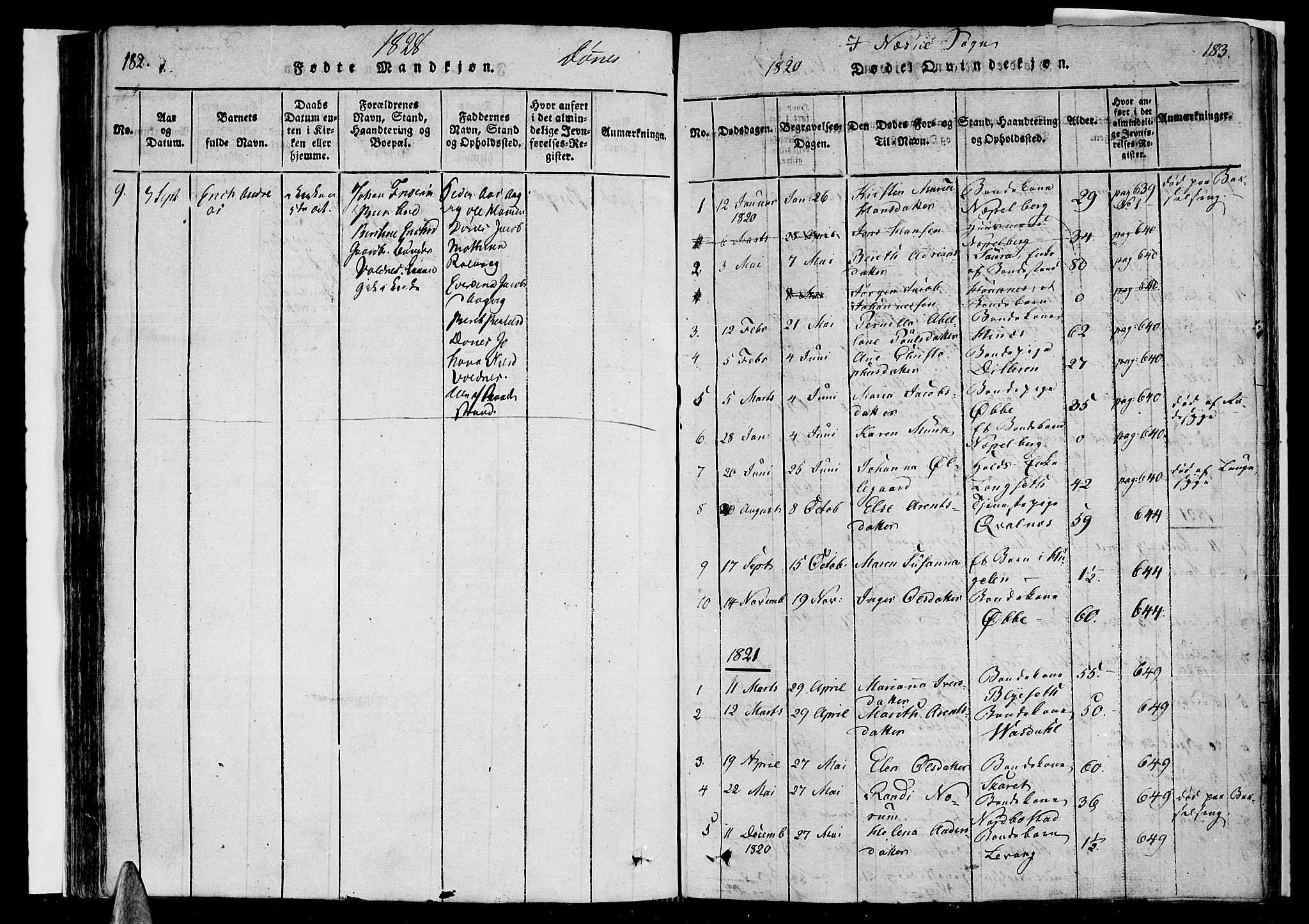 Ministerialprotokoller, klokkerbøker og fødselsregistre - Nordland, AV/SAT-A-1459/838/L0546: Parish register (official) no. 838A05 /1, 1820-1828, p. 182-183