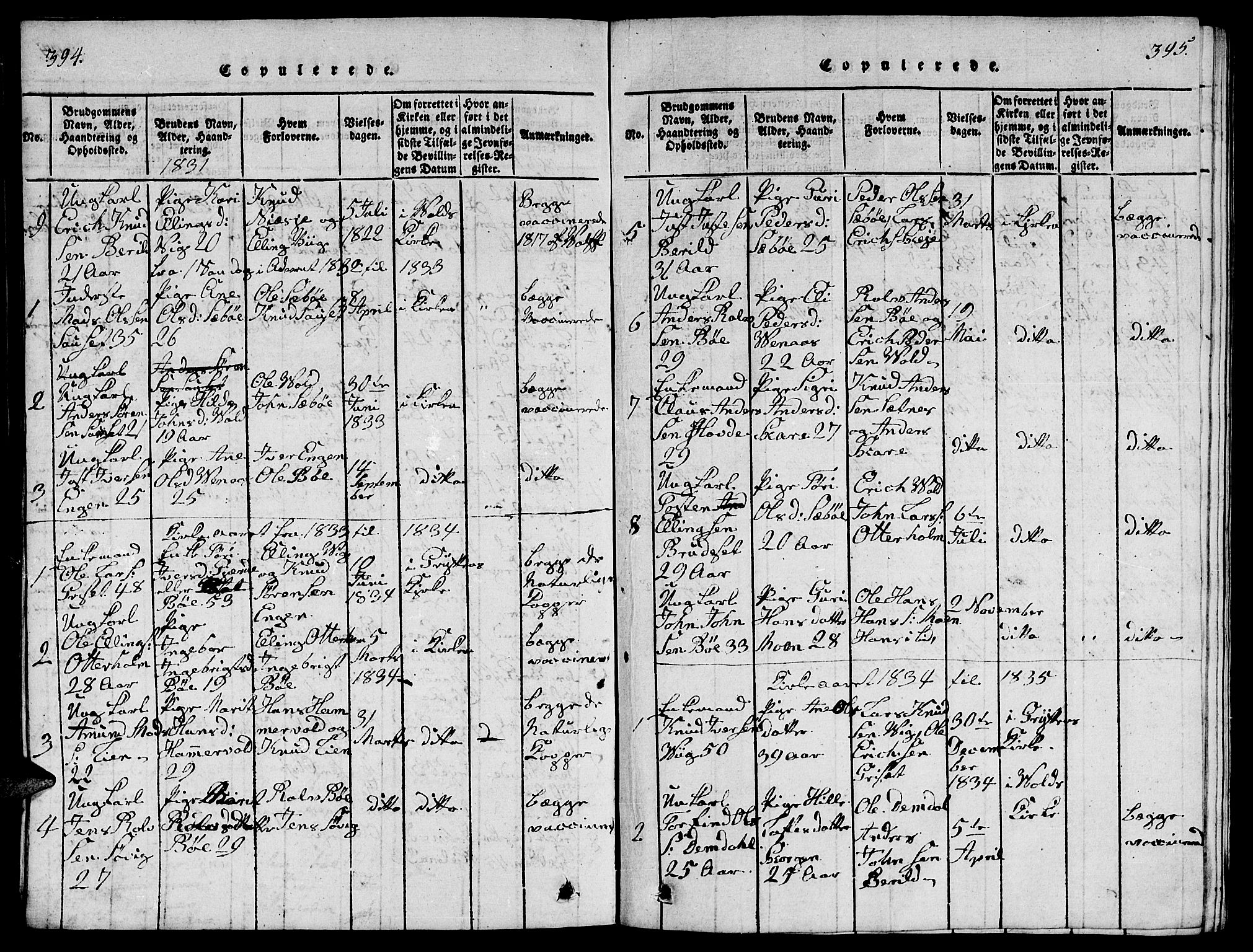 Ministerialprotokoller, klokkerbøker og fødselsregistre - Møre og Romsdal, SAT/A-1454/543/L0563: Parish register (copy) no. 543C01, 1818-1836, p. 394-395