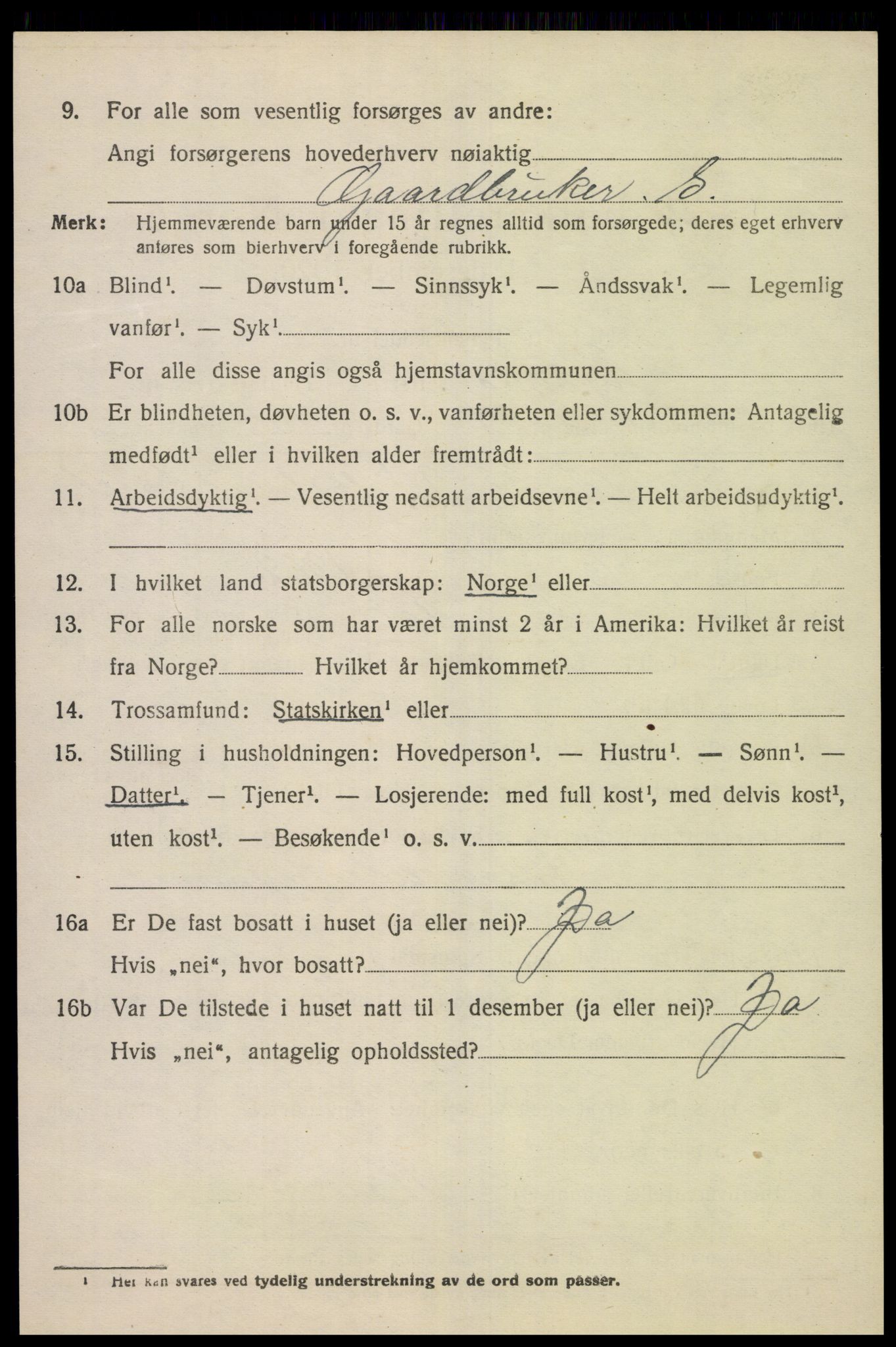 SAK, 1920 census for Lyngdal, 1920, p. 3012