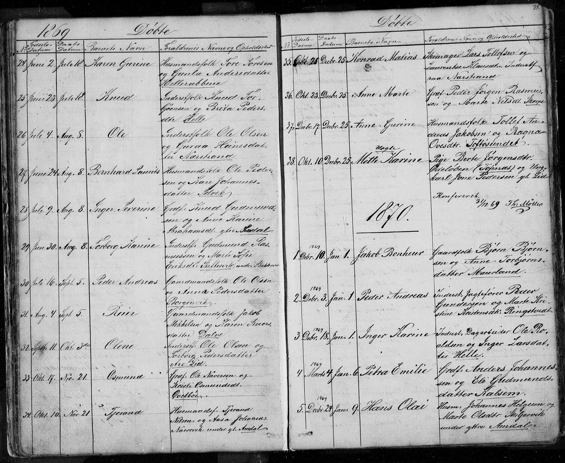 Nedstrand sokneprestkontor, SAST/A-101841/01/V: Parish register (copy) no. B 3, 1848-1933, p. 38