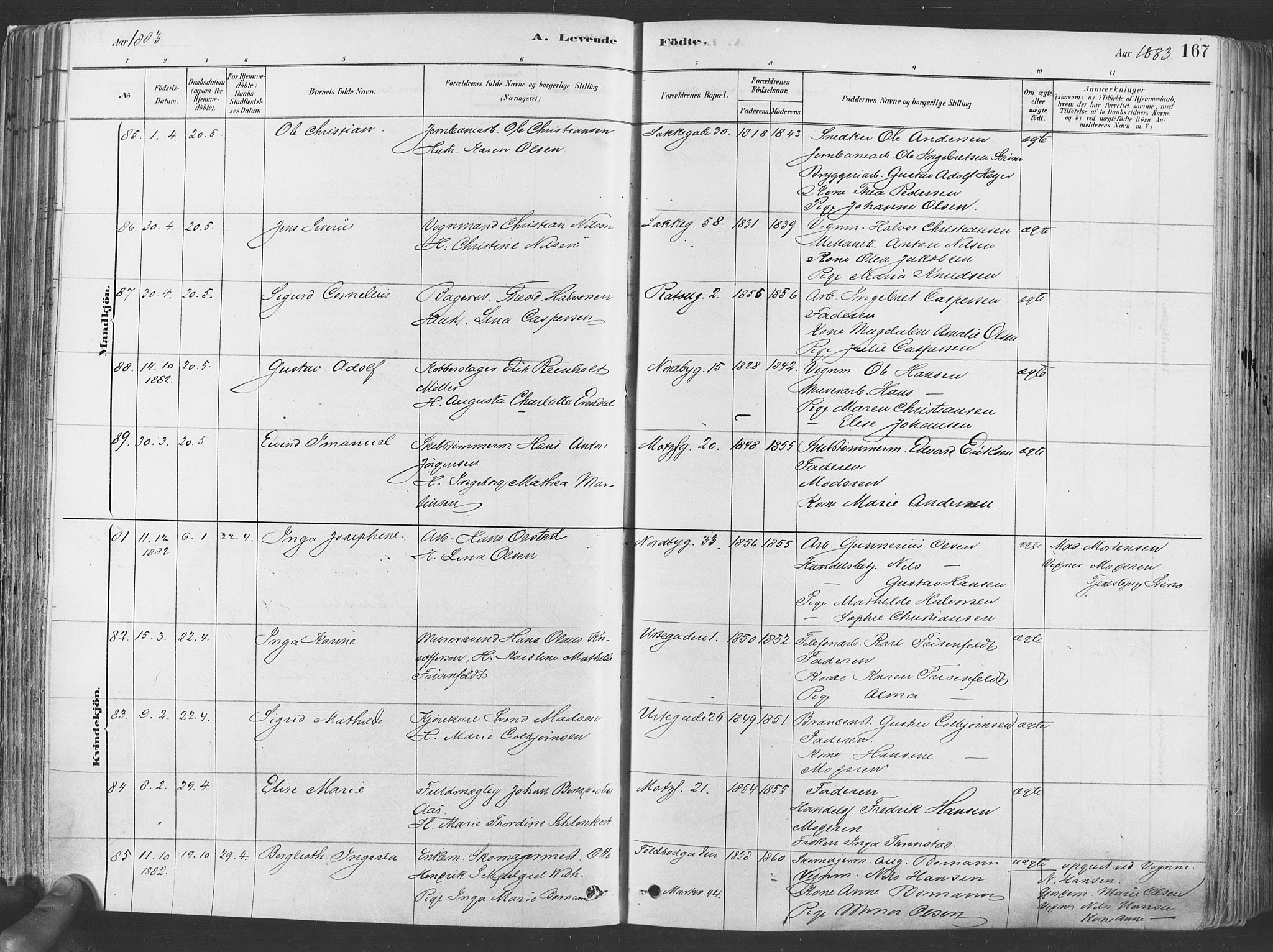 Grønland prestekontor Kirkebøker, SAO/A-10848/F/Fa/L0007: Parish register (official) no. 7, 1878-1888, p. 167