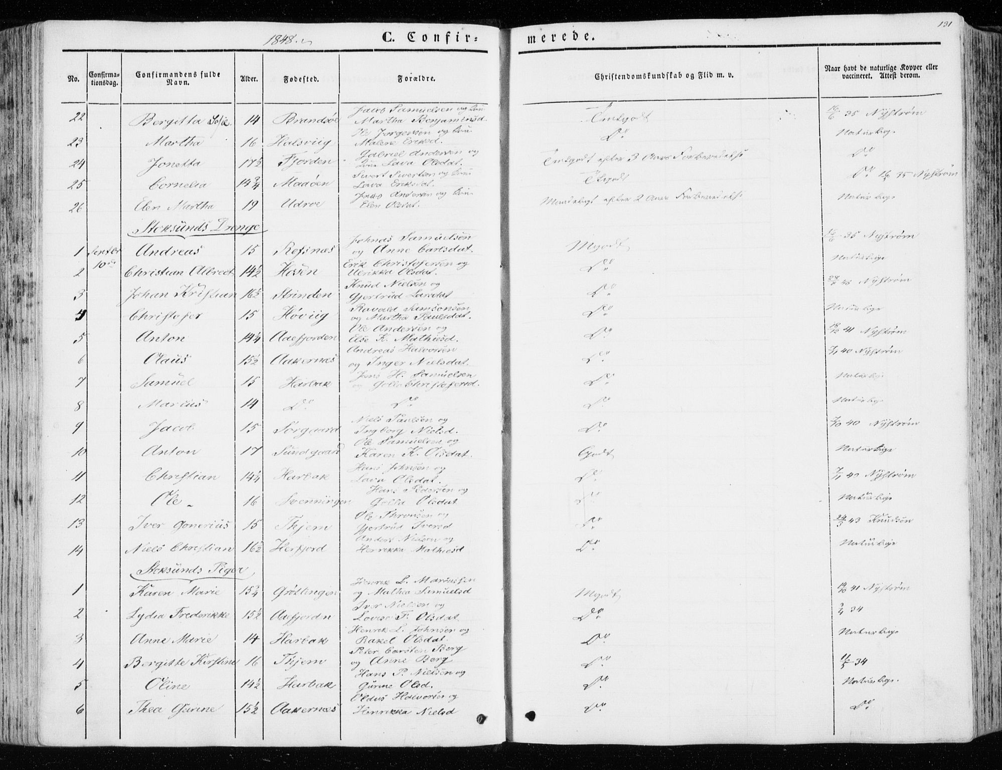 Ministerialprotokoller, klokkerbøker og fødselsregistre - Sør-Trøndelag, AV/SAT-A-1456/657/L0704: Parish register (official) no. 657A05, 1846-1857, p. 131