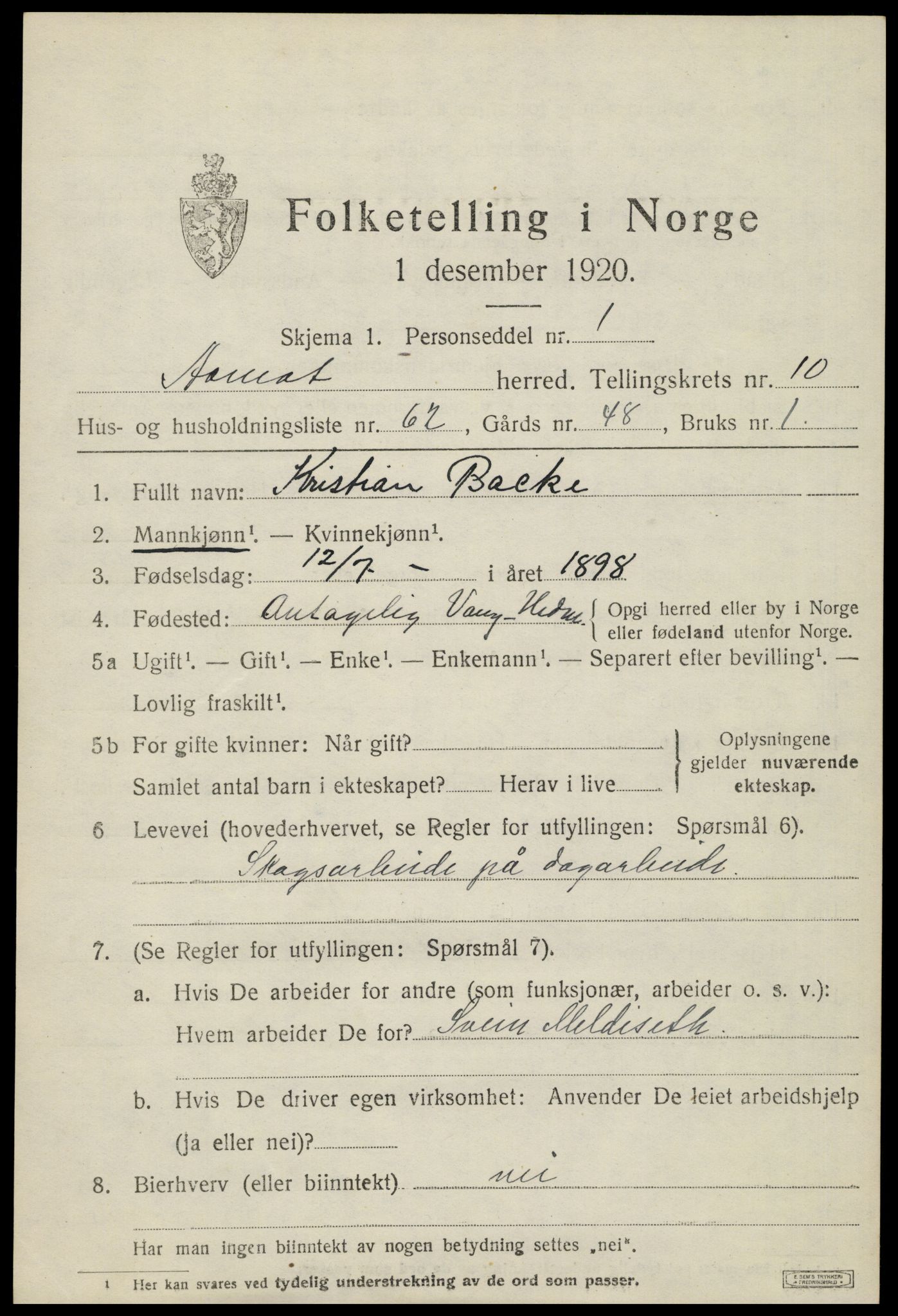 SAH, 1920 census for Åmot, 1920, p. 9397