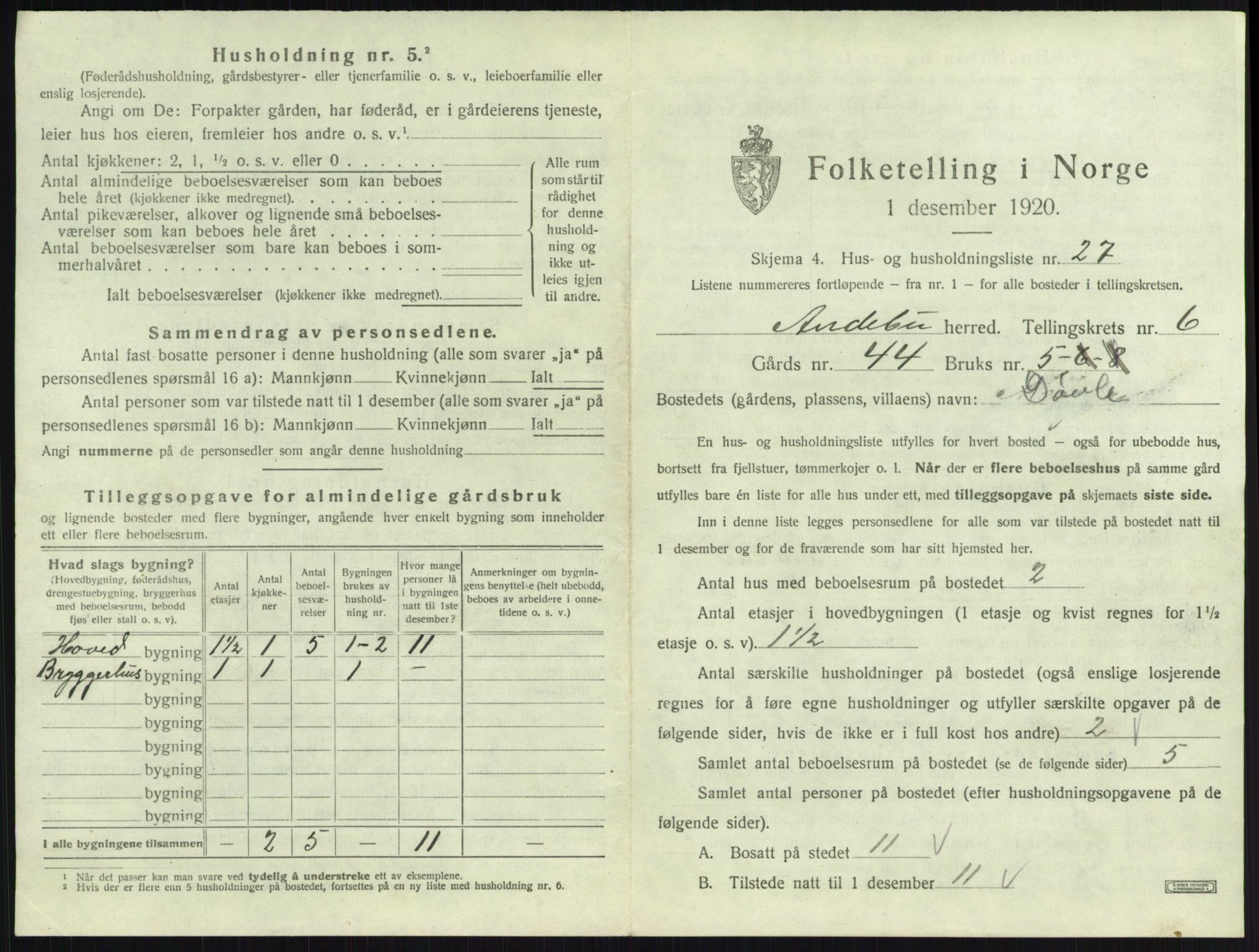 SAKO, 1920 census for Andebu, 1920, p. 406