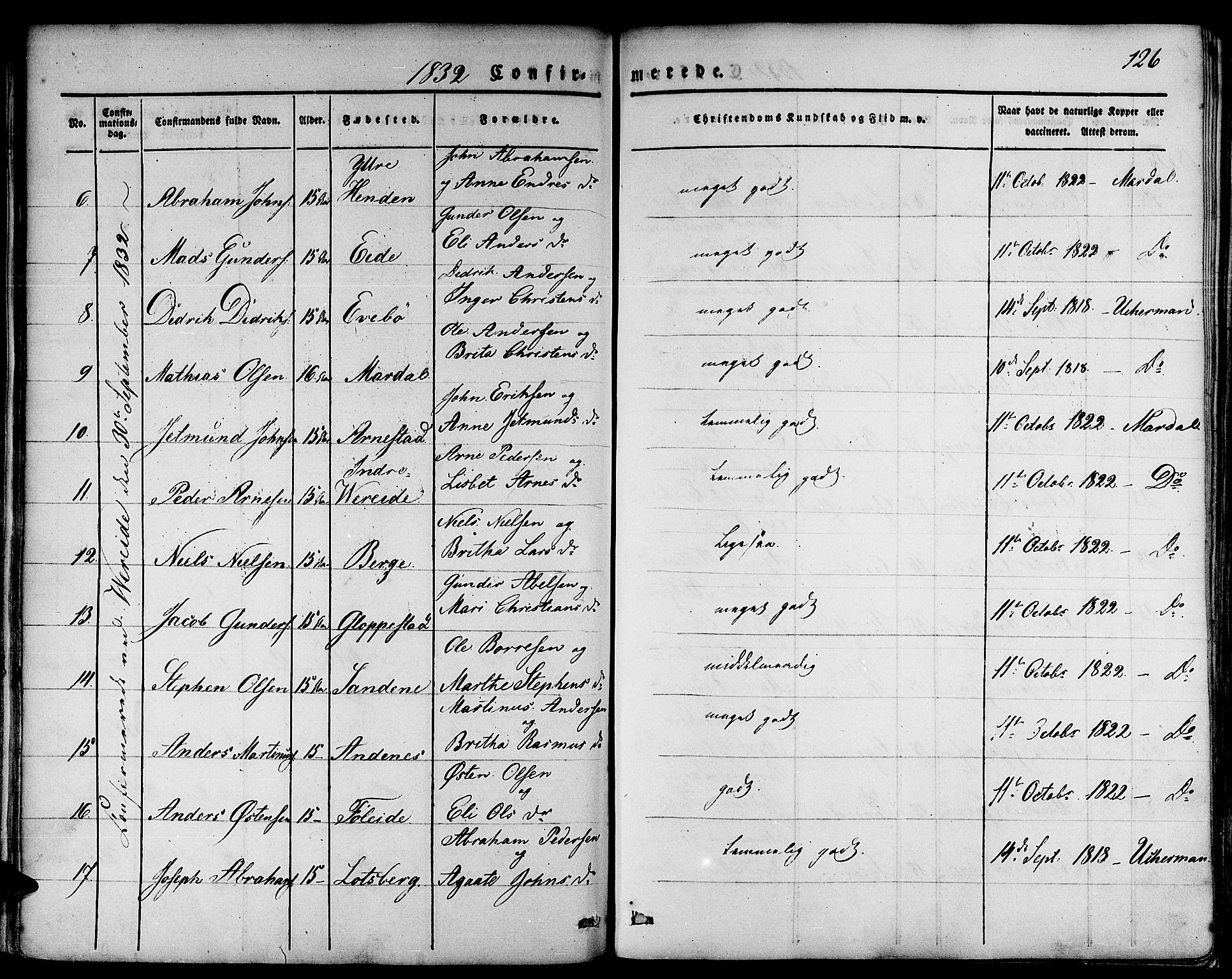 Gloppen sokneprestembete, SAB/A-80101/H/Haa/Haaa/L0007: Parish register (official) no. A 7, 1827-1837, p. 126