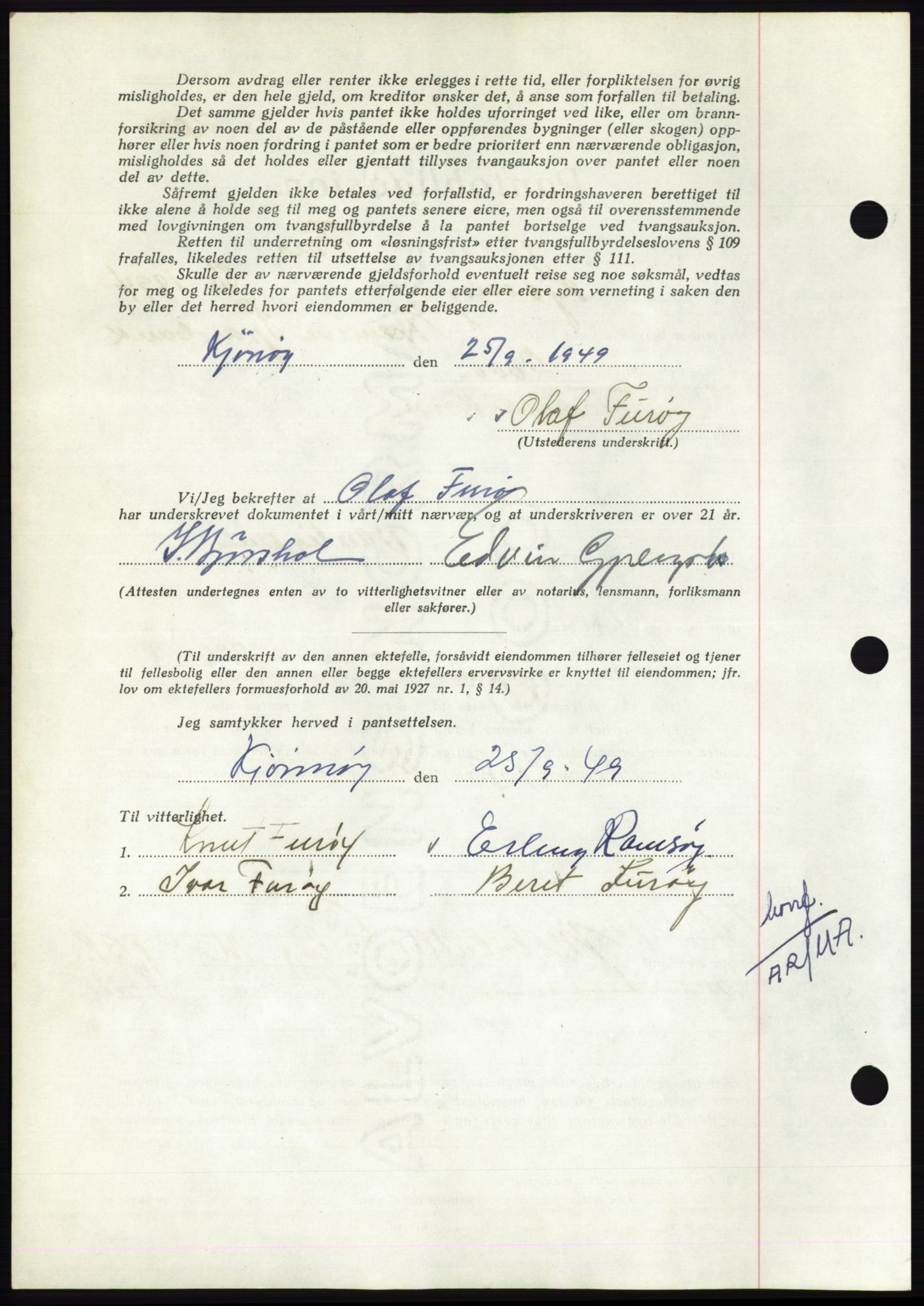 Nordmøre sorenskriveri, AV/SAT-A-4132/1/2/2Ca: Mortgage book no. B102, 1949-1949, Diary no: : 2750/1949