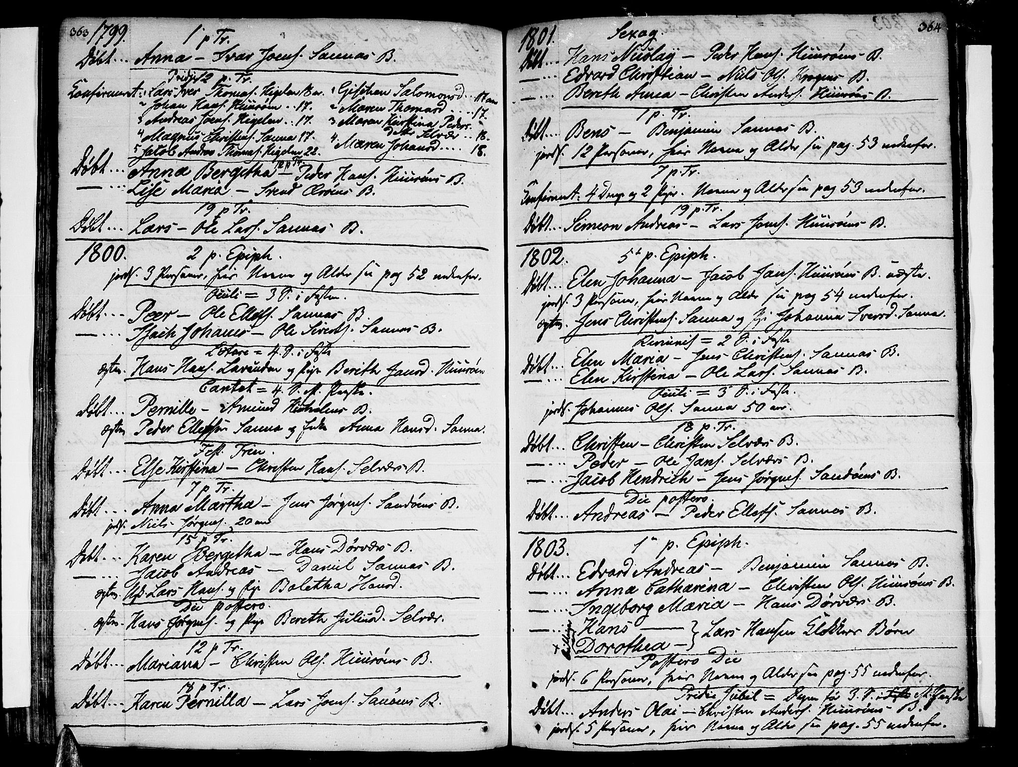 Ministerialprotokoller, klokkerbøker og fødselsregistre - Nordland, SAT/A-1459/839/L0563: Parish register (official) no. 839A01 /1, 1767-1824, p. 363-364