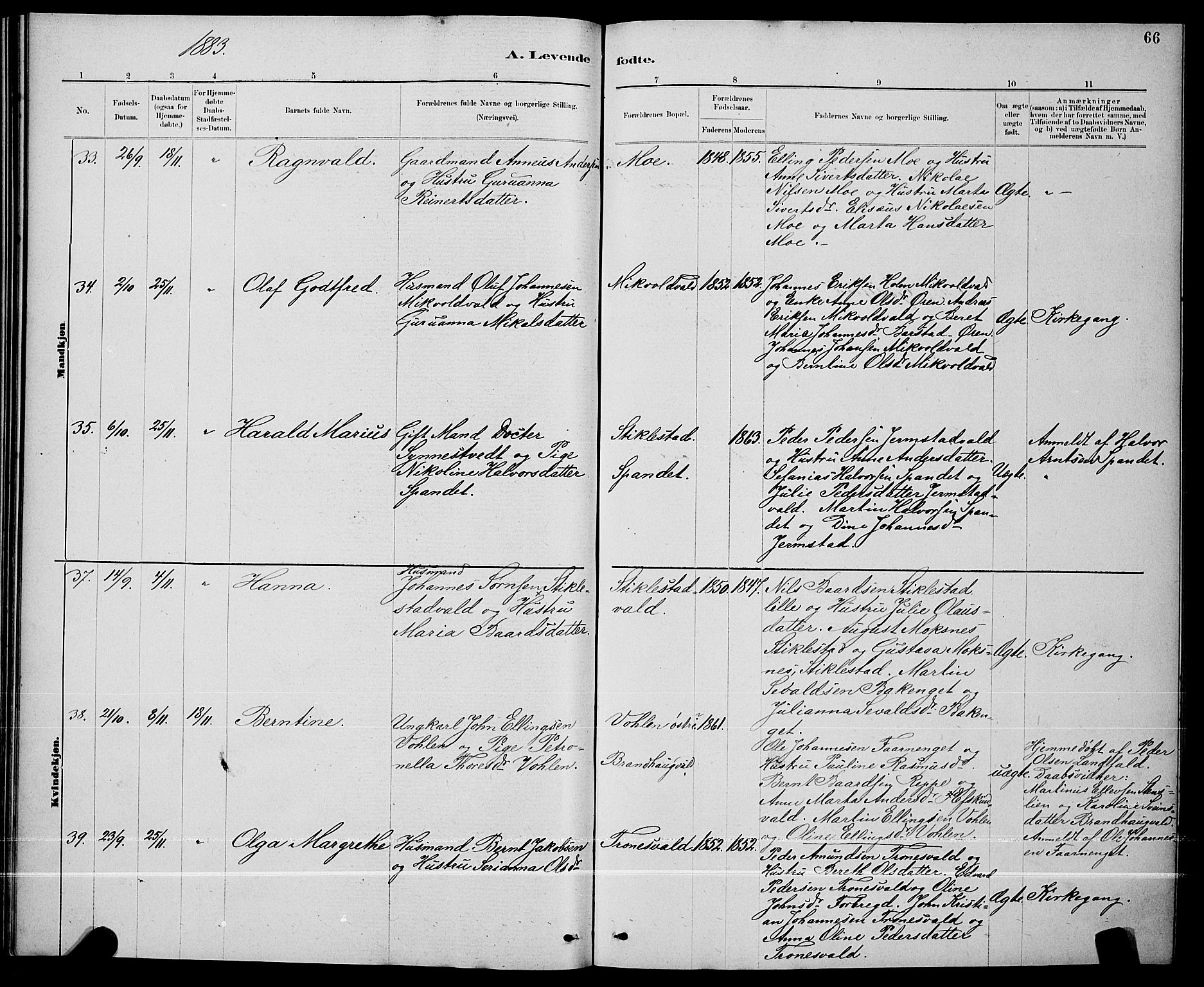 Ministerialprotokoller, klokkerbøker og fødselsregistre - Nord-Trøndelag, SAT/A-1458/723/L0256: Parish register (copy) no. 723C04, 1879-1890, p. 66