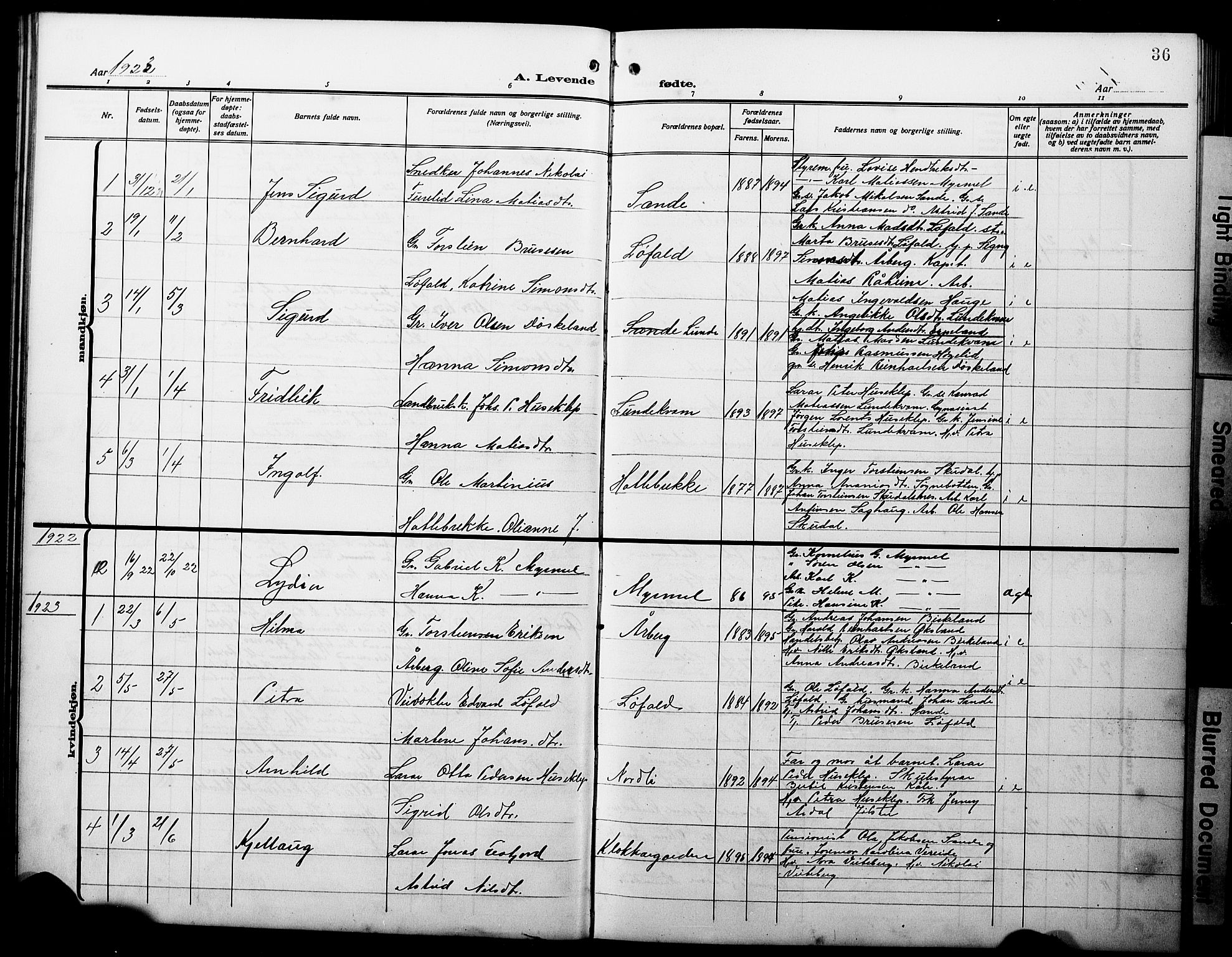 Gaular sokneprestembete, AV/SAB-A-80001/H/Hab: Parish register (copy) no. A 5, 1912-1930, p. 36