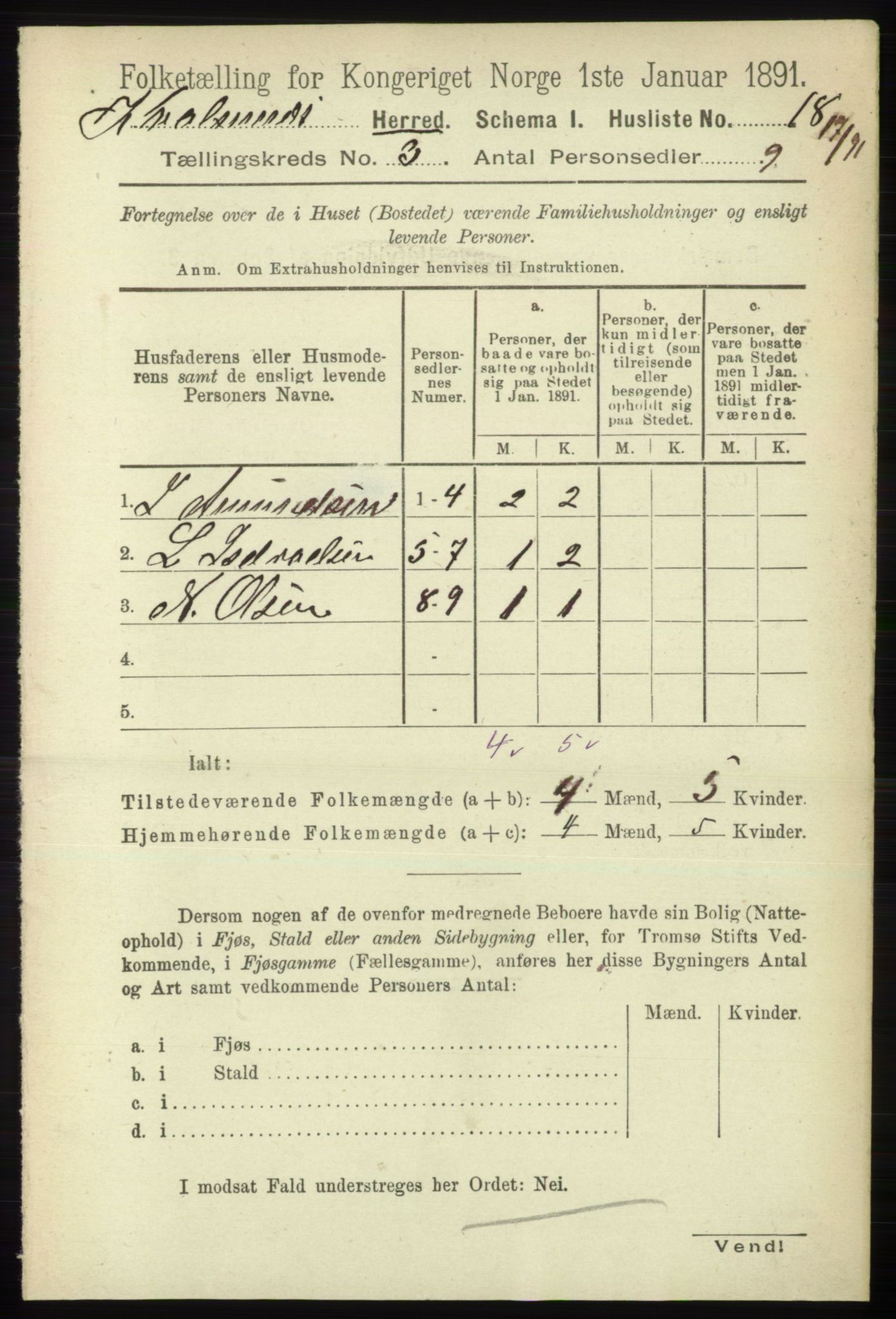 RA, 1891 census for 2017 Kvalsund, 1891, p. 19