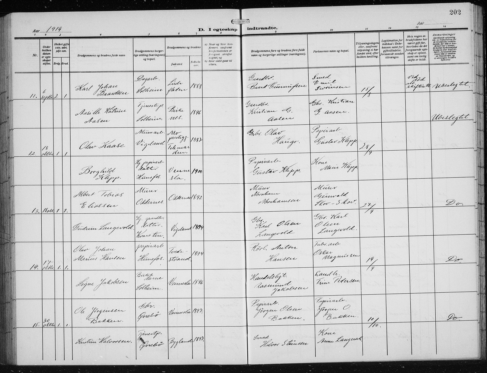Vennesla sokneprestkontor, SAK/1111-0045/Fb/Fbb/L0006: Parish register (copy) no. B 6, 1914-1921, p. 202