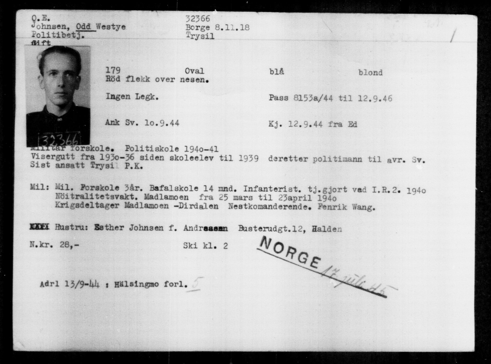 Utenriksstasjonene, Legasjonen i Stockholm, Flyktningkontoret, AV/RA-S-6753/V/Va/L0013: Kjesäterkartoteket, flyktninger med registreringsnr. 31500-34731, 1940-1945, p. 916