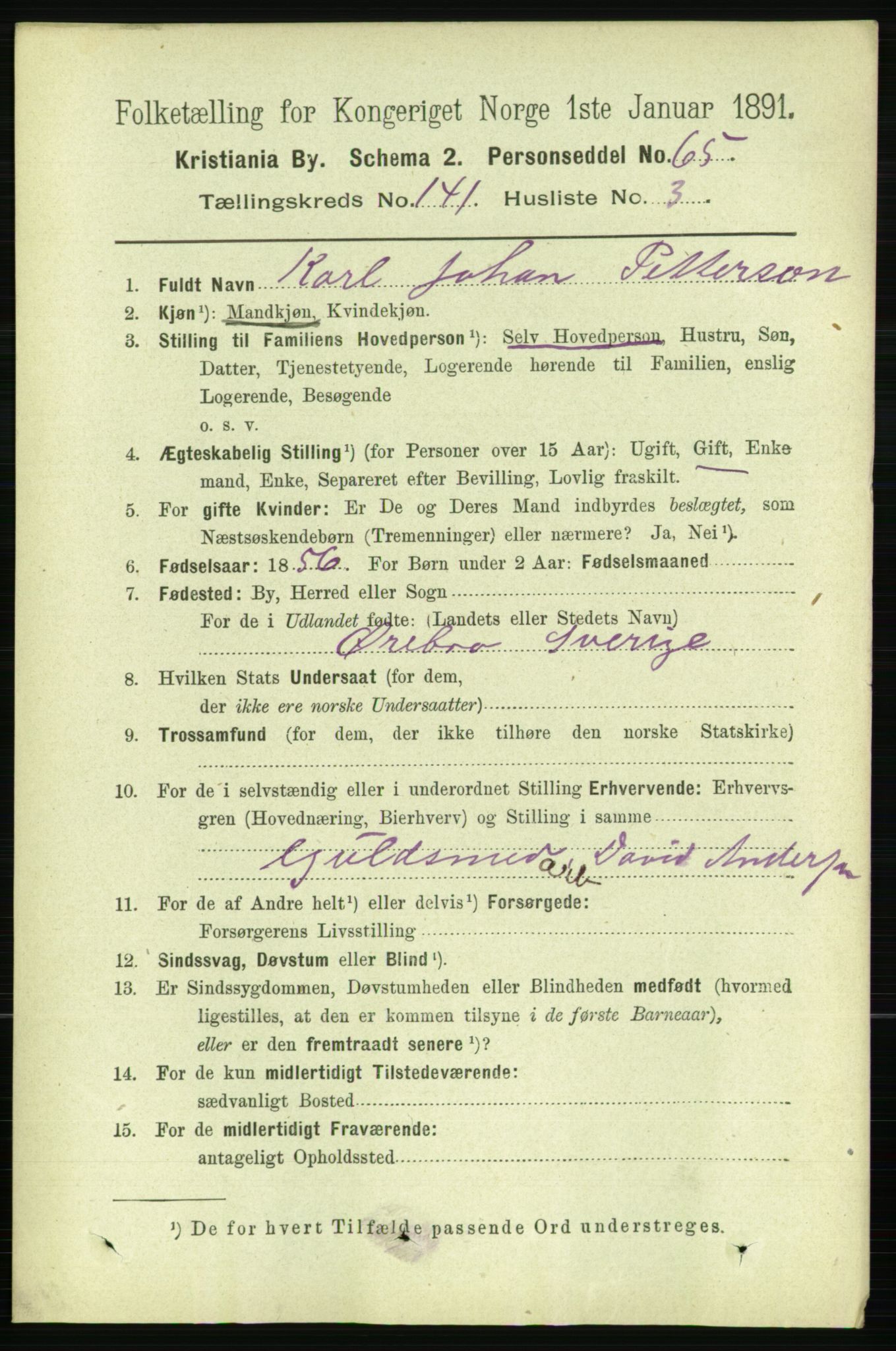 RA, 1891 census for 0301 Kristiania, 1891, p. 78144