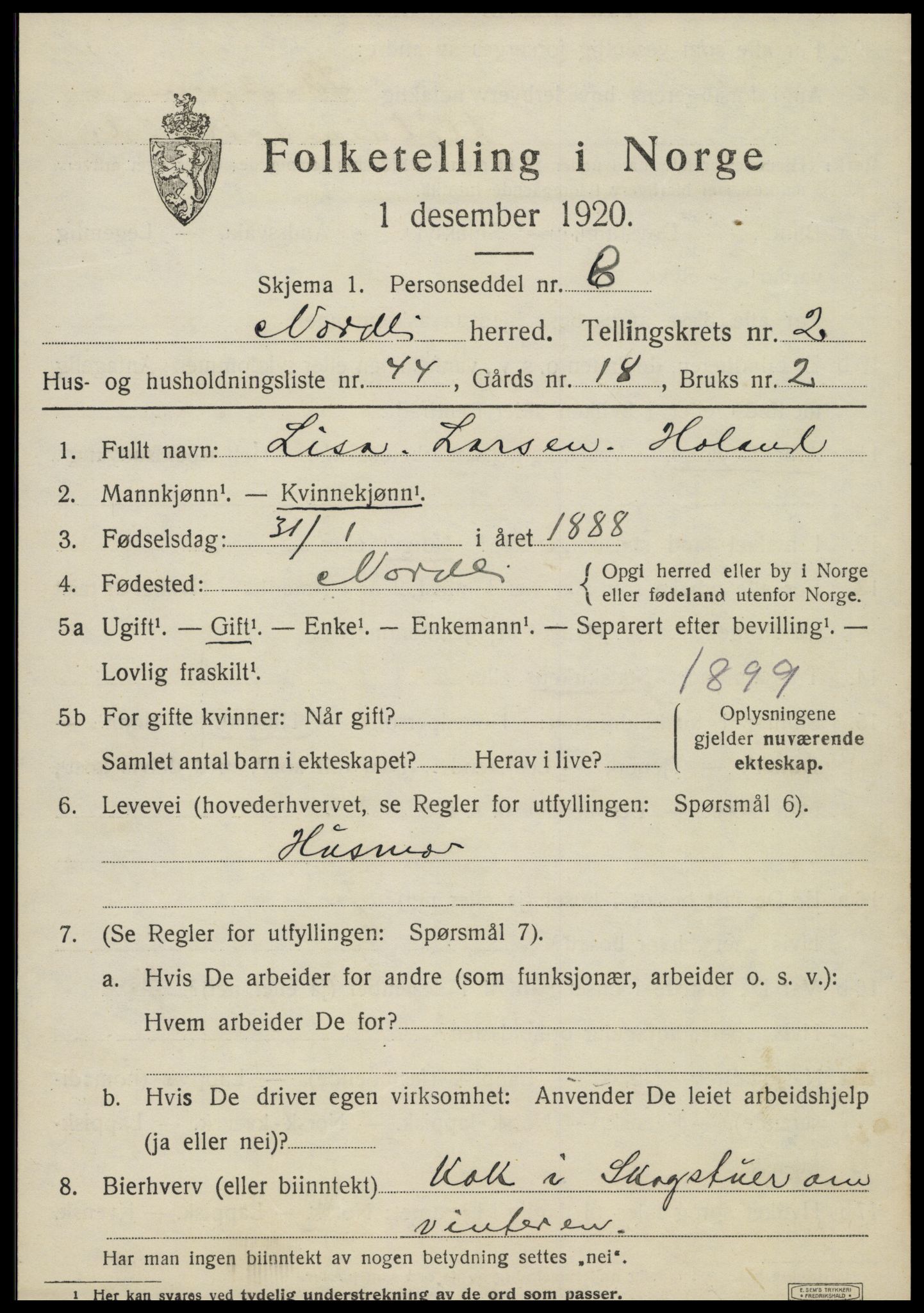 SAT, 1920 census for Nordli, 1920, p. 1401