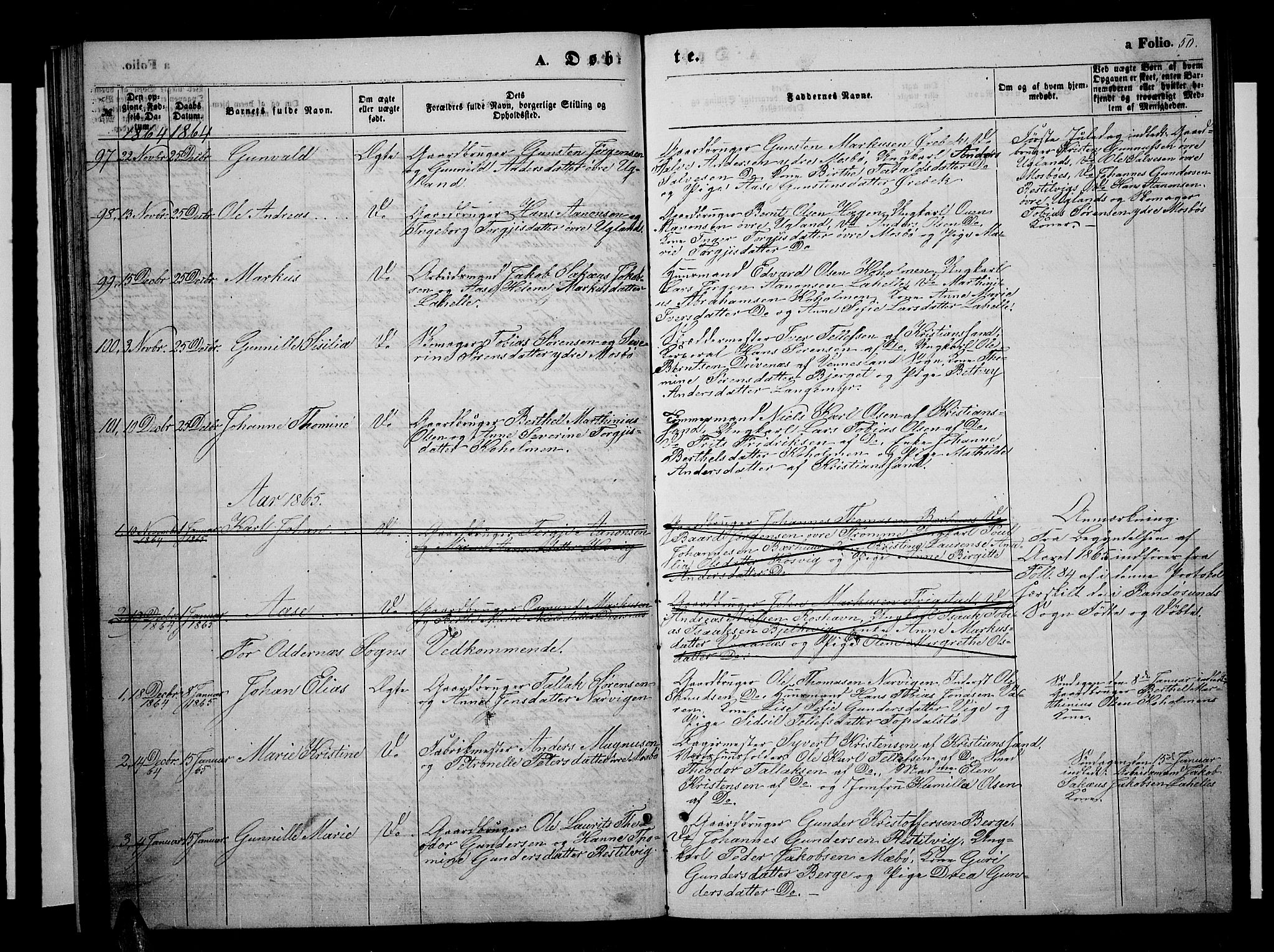 Oddernes sokneprestkontor, AV/SAK-1111-0033/F/Fb/Fba/L0006: Parish register (copy) no. B 6 /1, 1860-1869, p. 50