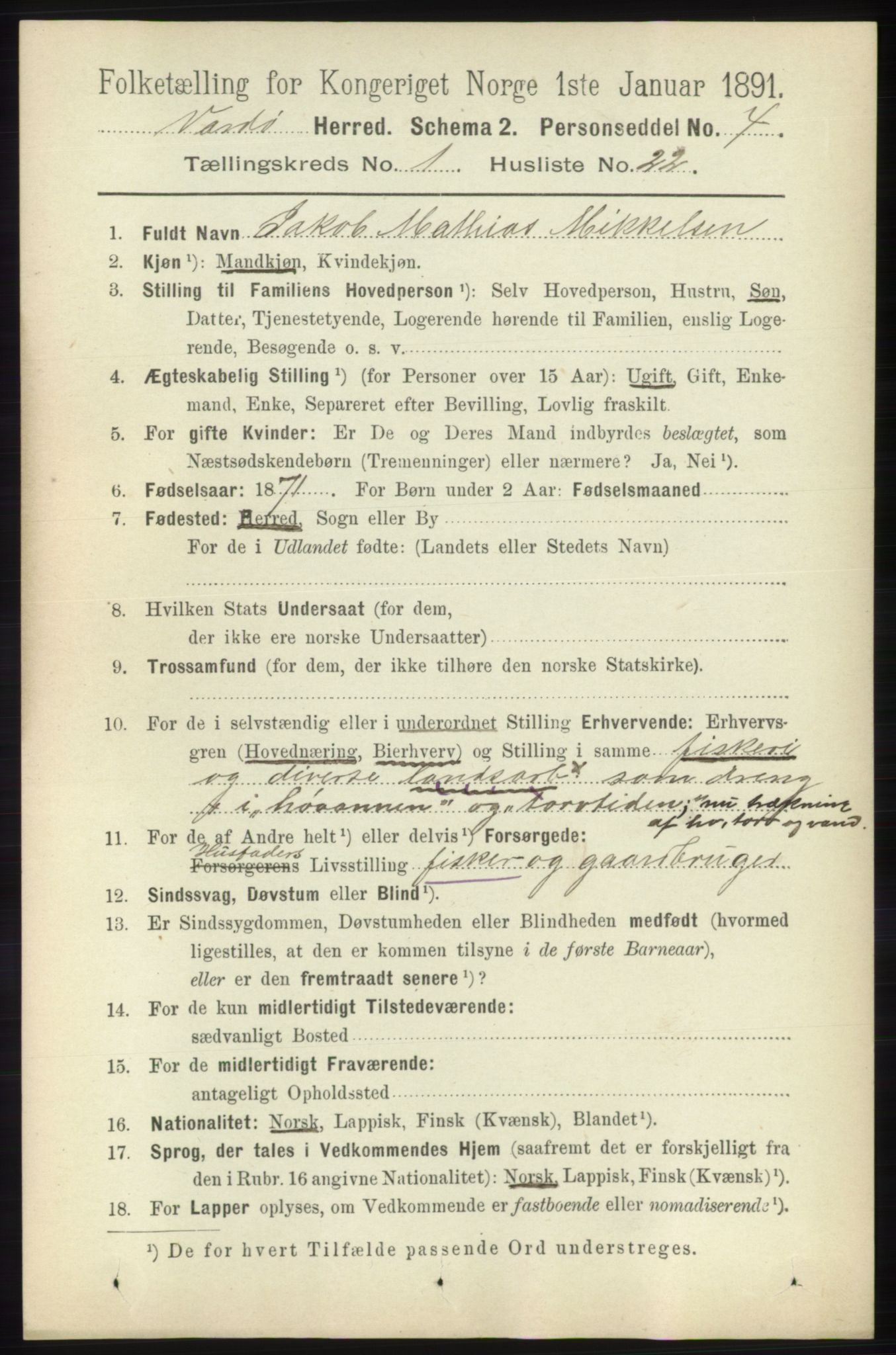 RA, 1891 census for 2028 Vardø, 1891, p. 175