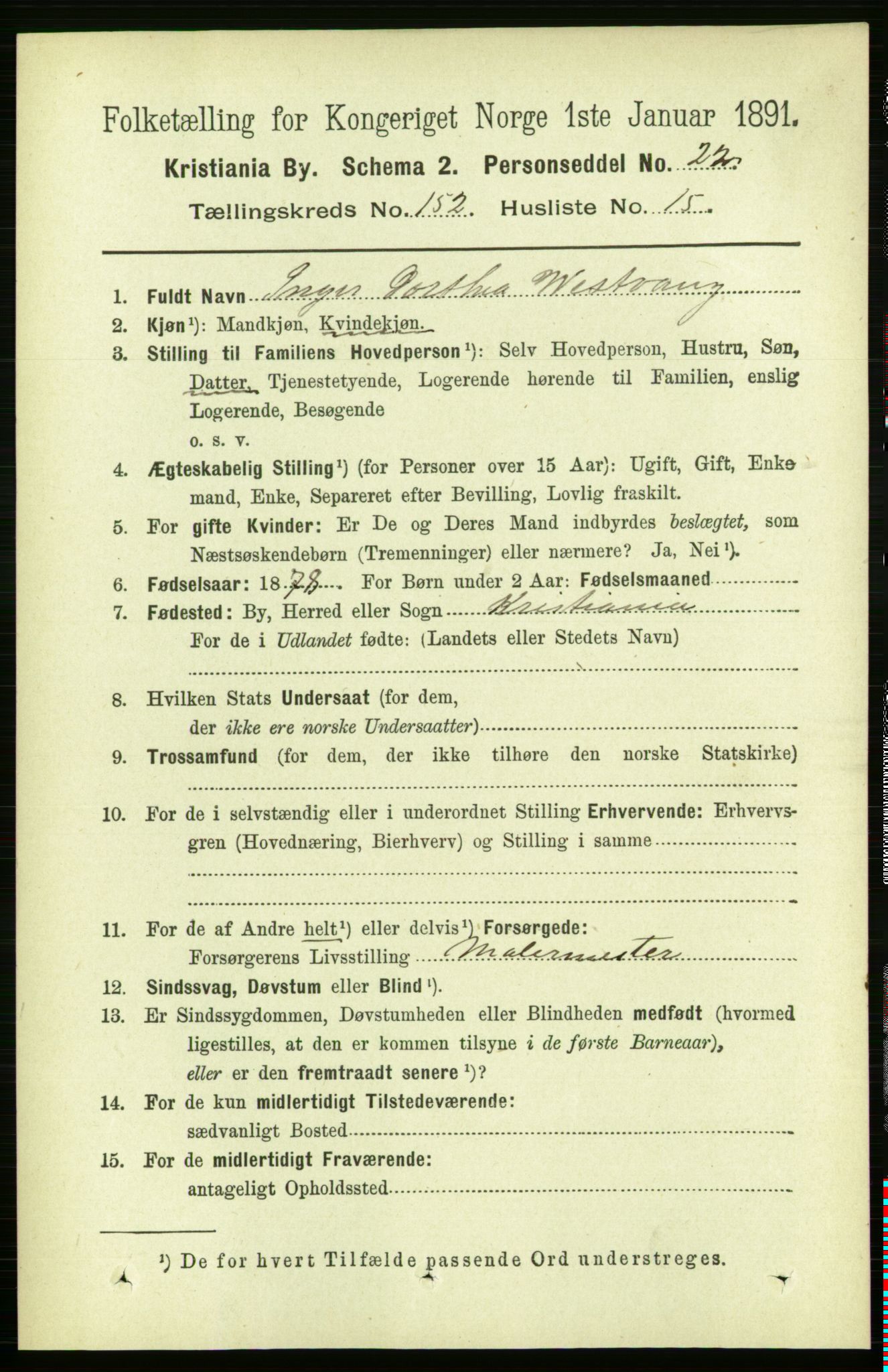 RA, 1891 census for 0301 Kristiania, 1891, p. 85678