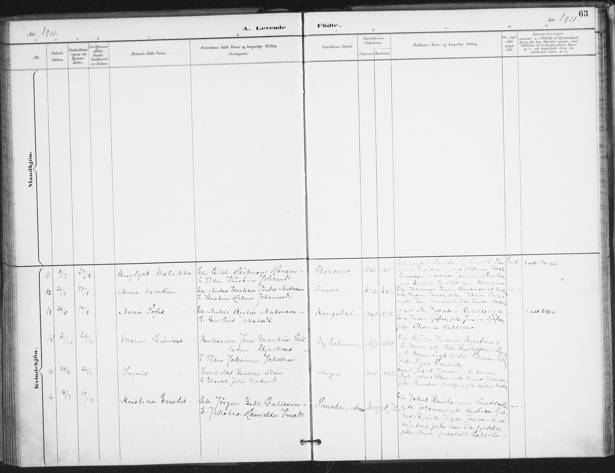 Ministerialprotokoller, klokkerbøker og fødselsregistre - Nordland, AV/SAT-A-1459/826/L0380: Parish register (official) no. 826A03, 1891-1911, p. 63