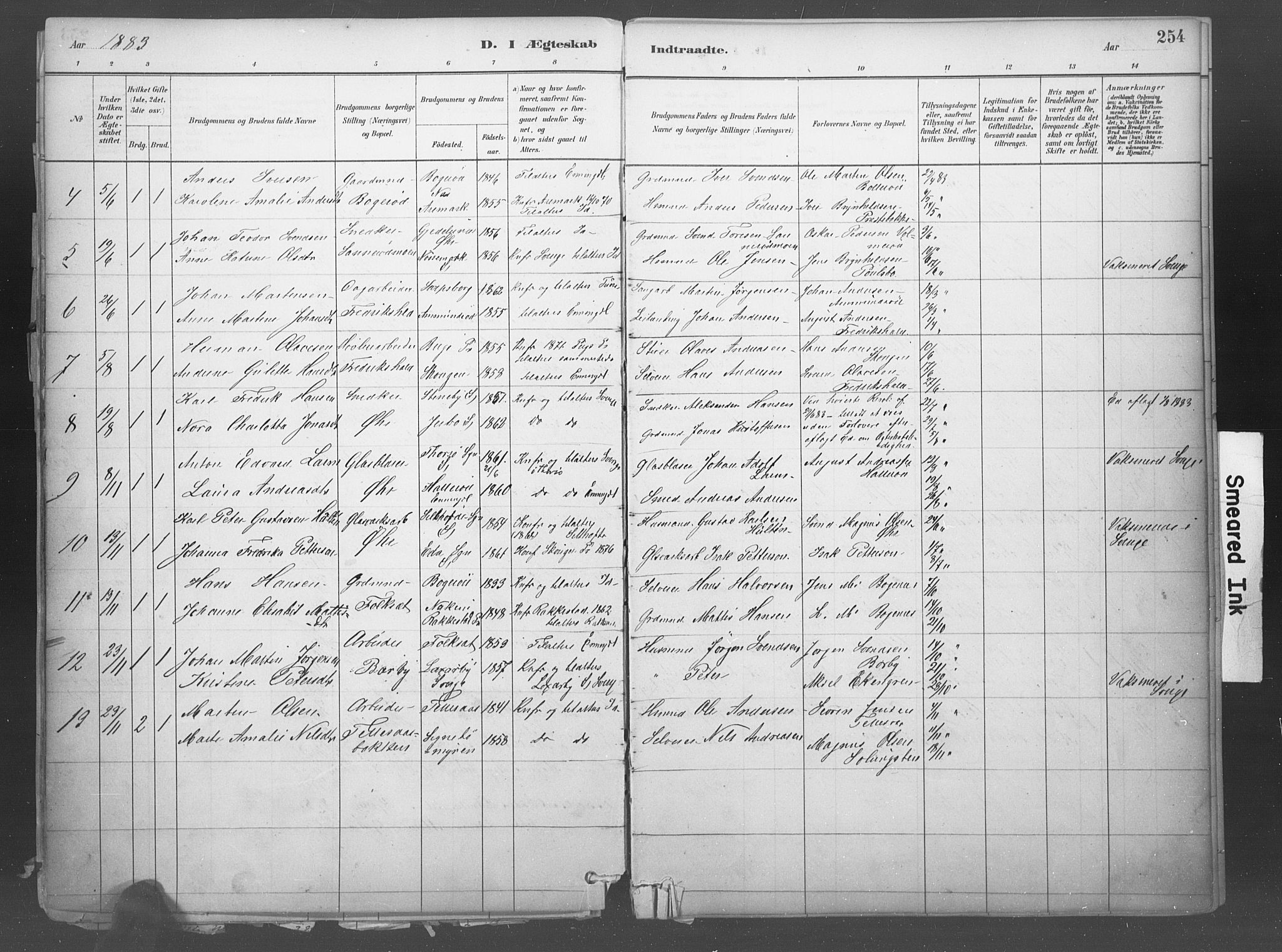 Idd prestekontor Kirkebøker, SAO/A-10911/F/Fb/L0002: Parish register (official) no. II 2, 1882-1923, p. 254