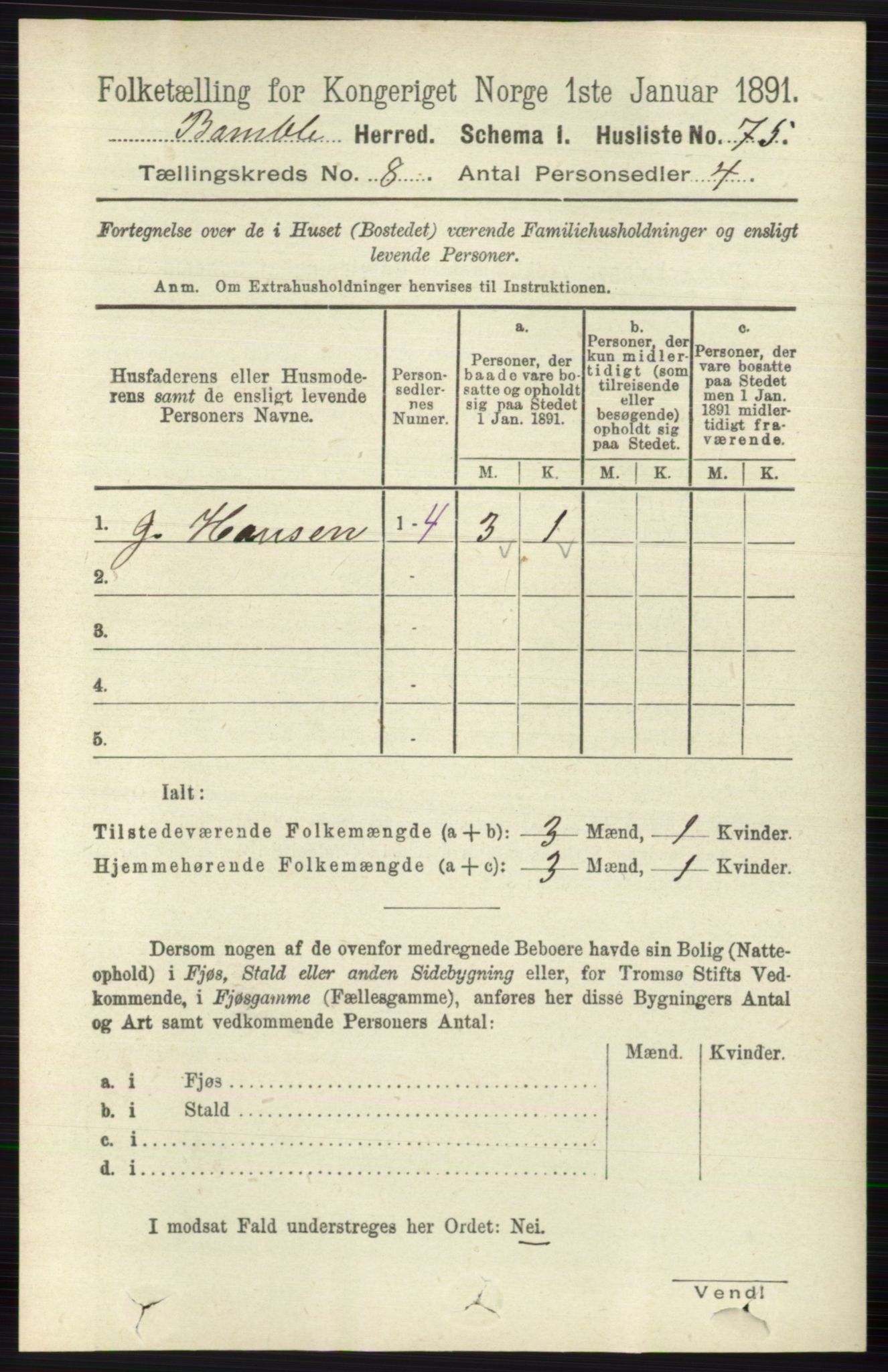 RA, 1891 census for 0814 Bamble, 1891, p. 3490