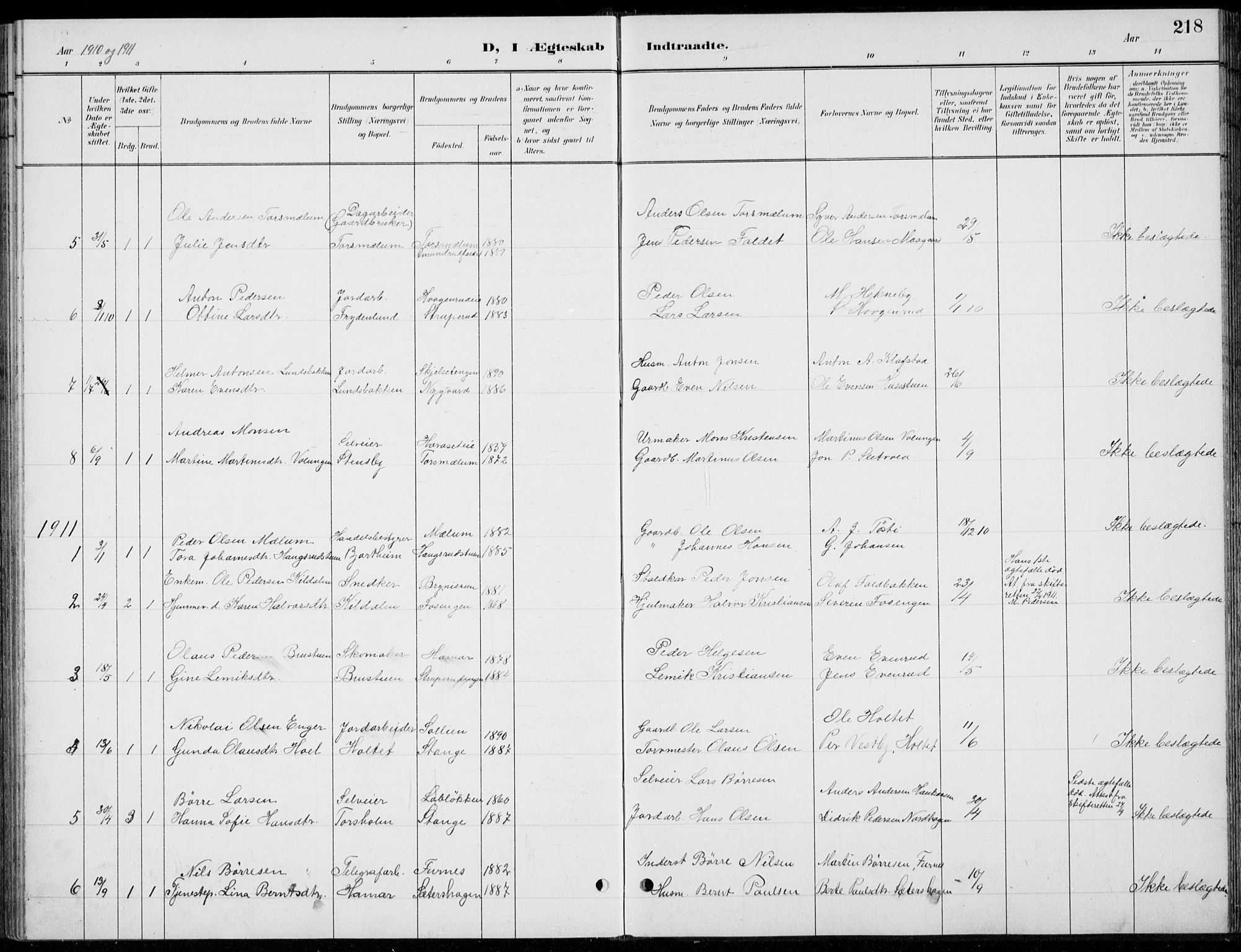 Romedal prestekontor, AV/SAH-PREST-004/L/L0013: Parish register (copy) no. 13, 1896-1937, p. 218