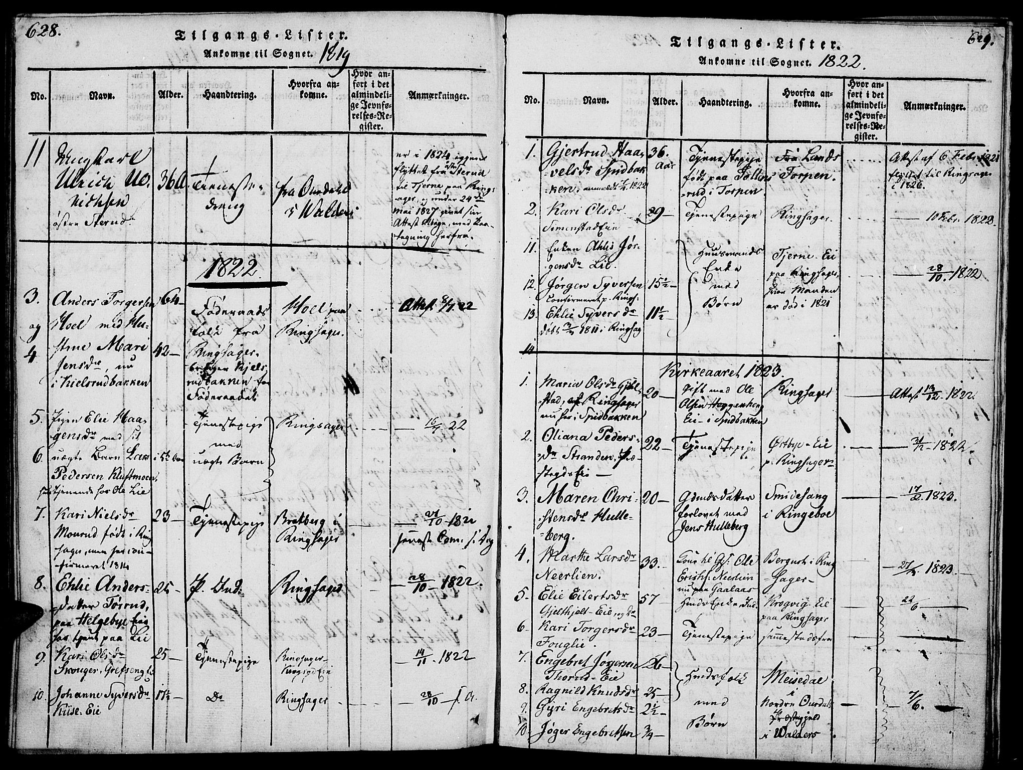 Nes prestekontor, Hedmark, SAH/PREST-020/K/Ka/L0002: Parish register (official) no. 2, 1813-1827, p. 628-629