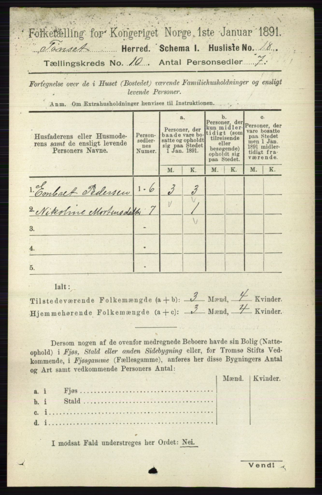 RA, 1891 census for 0437 Tynset, 1891, p. 2827