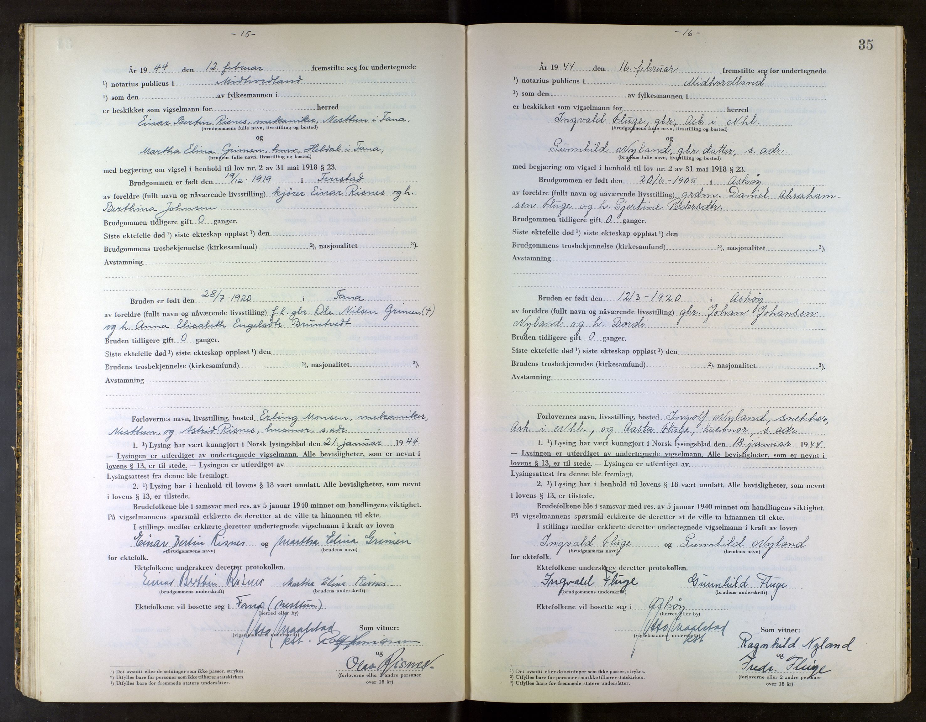 Midhordland sorenskriveri, AV/SAB-A-3001/1/M/Mc/Mca/L0005: Notarialbilag. Vigselbøker, 1943-1944, p. 35